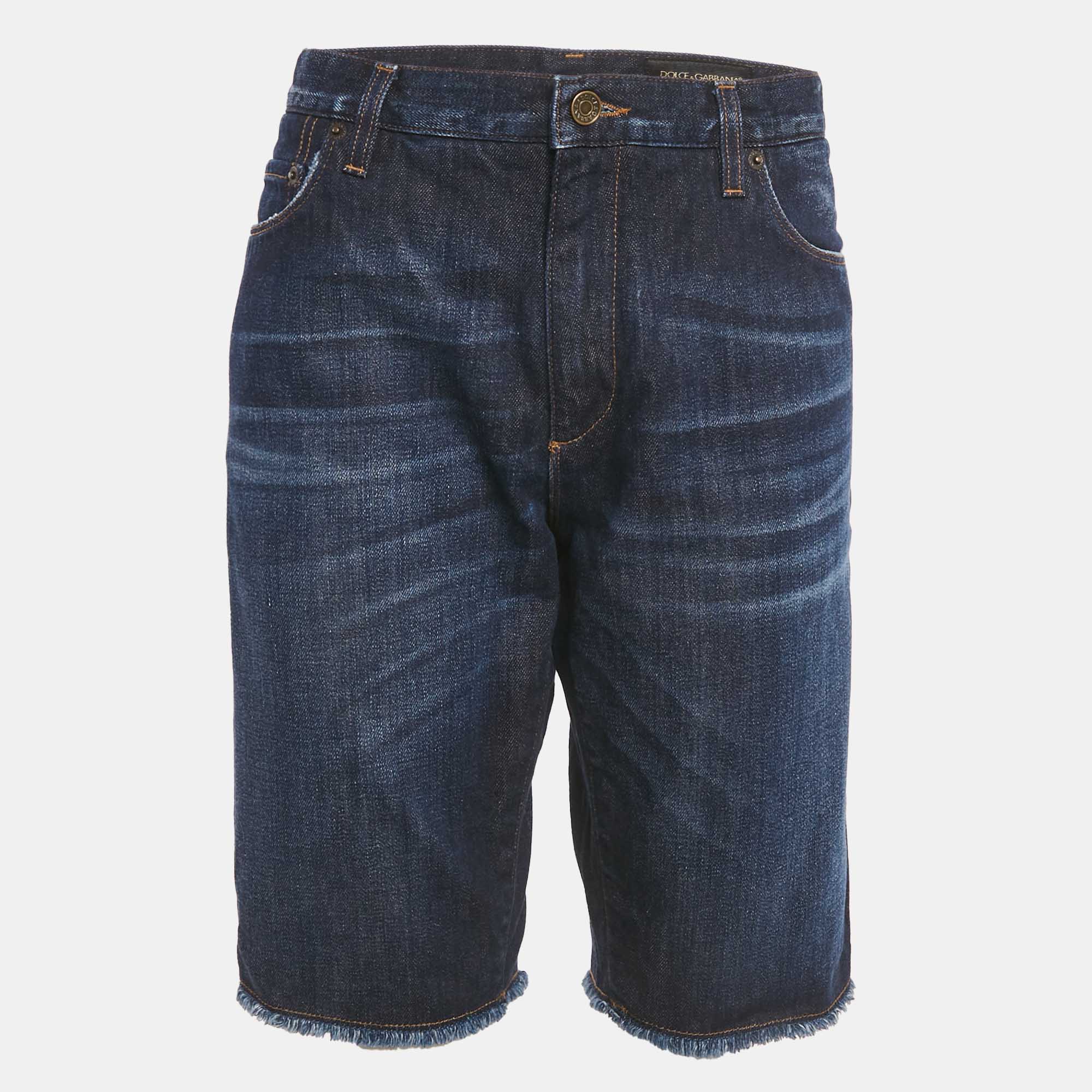 Pre Owned Dolce & Gabbana Denim Raw Edge Detail Shorts L Waist 33"