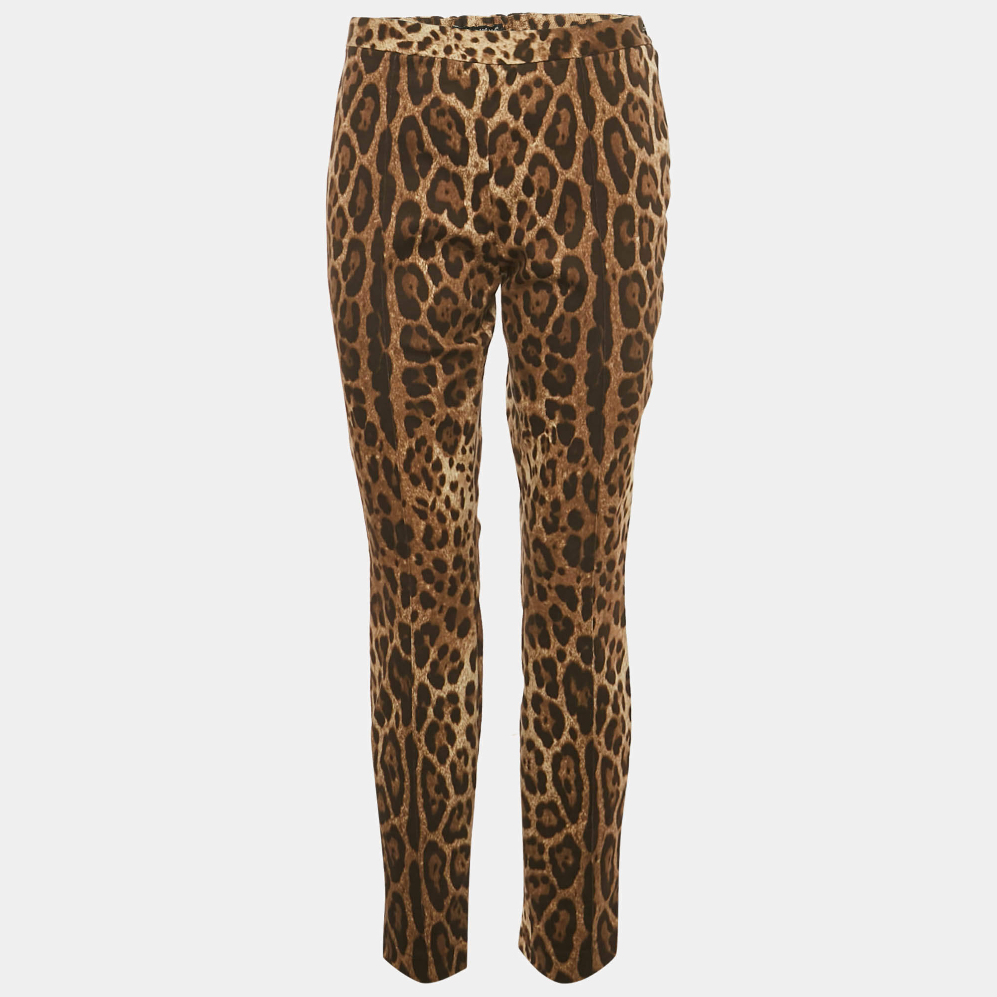 Pre Owned Dolce & Gabbana Brown Leopard Print Cotton Trousers L