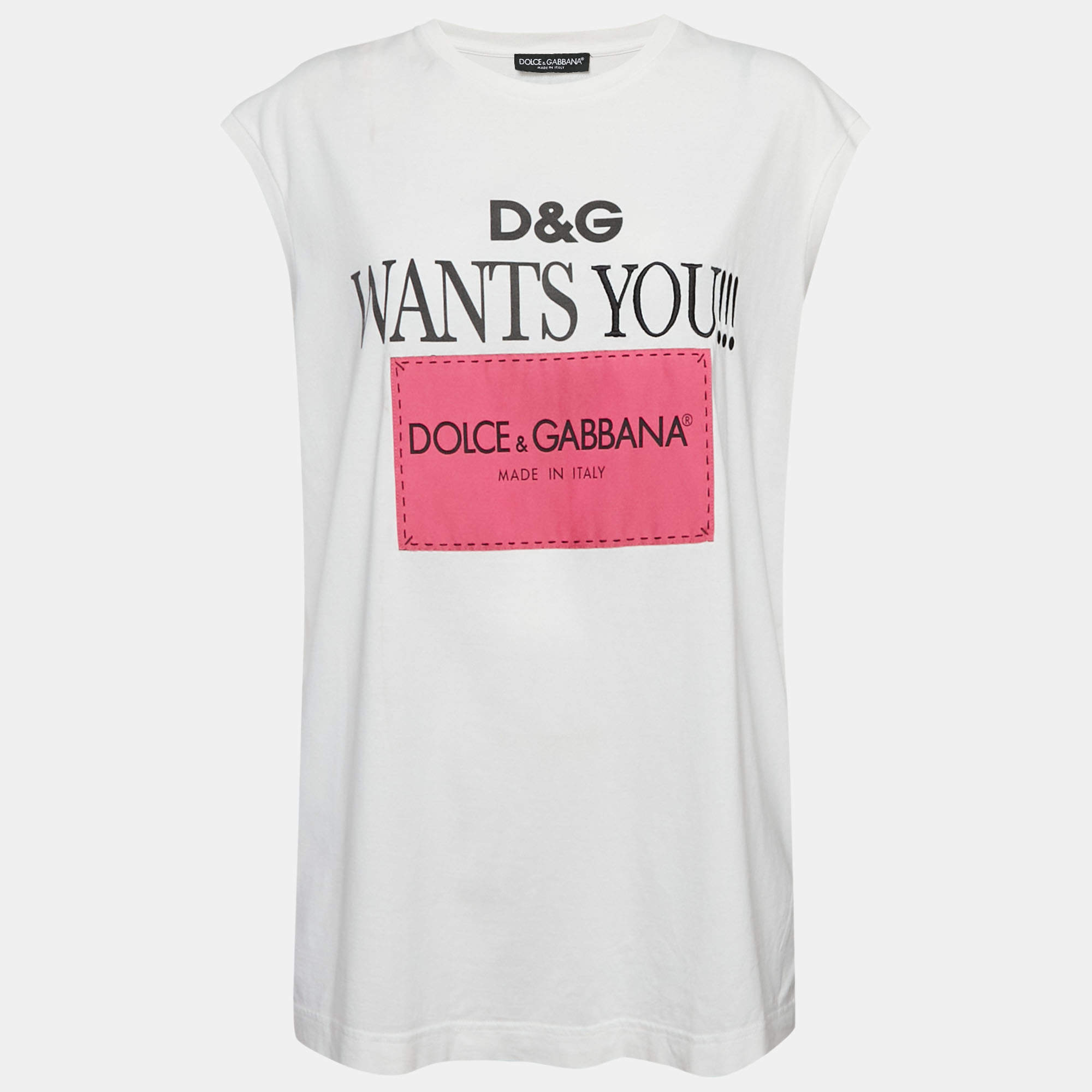 Pre Owned قميص بدون أكمام جيرسي أبيض برقعة عمل دولتشي آند غابانا مقاس متوسط