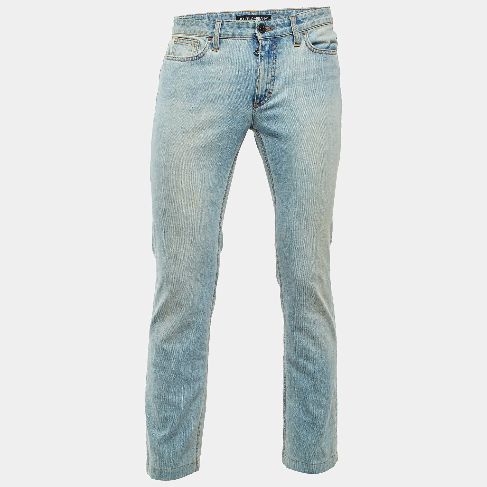 Pre Owned بنطلون جينز دولتشي آند غابانا دينم أزرق ضيق الساق مقاس متوسط