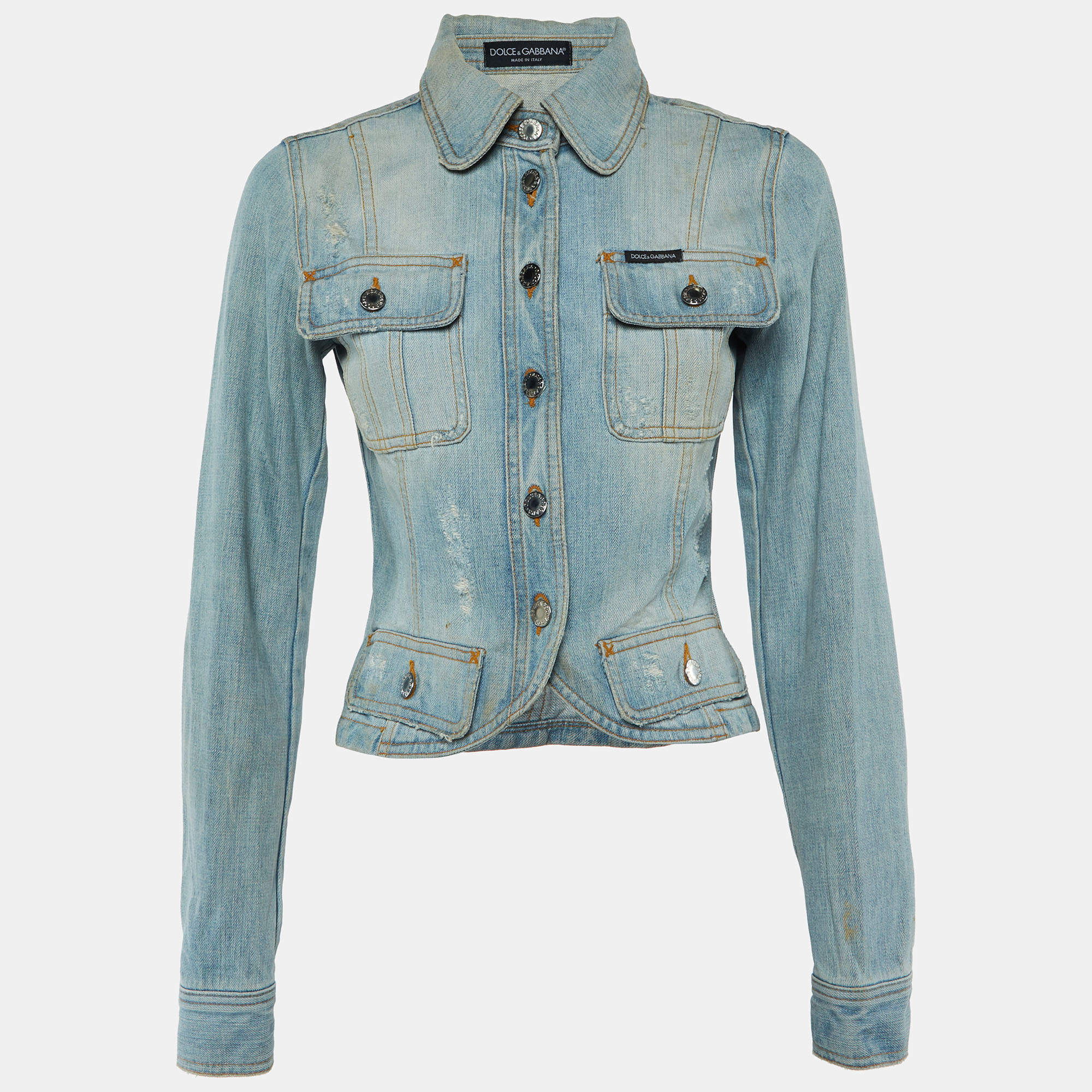 Pre Owned Dolce & Gabbana Blue Washed Denim Button Front Jacket S