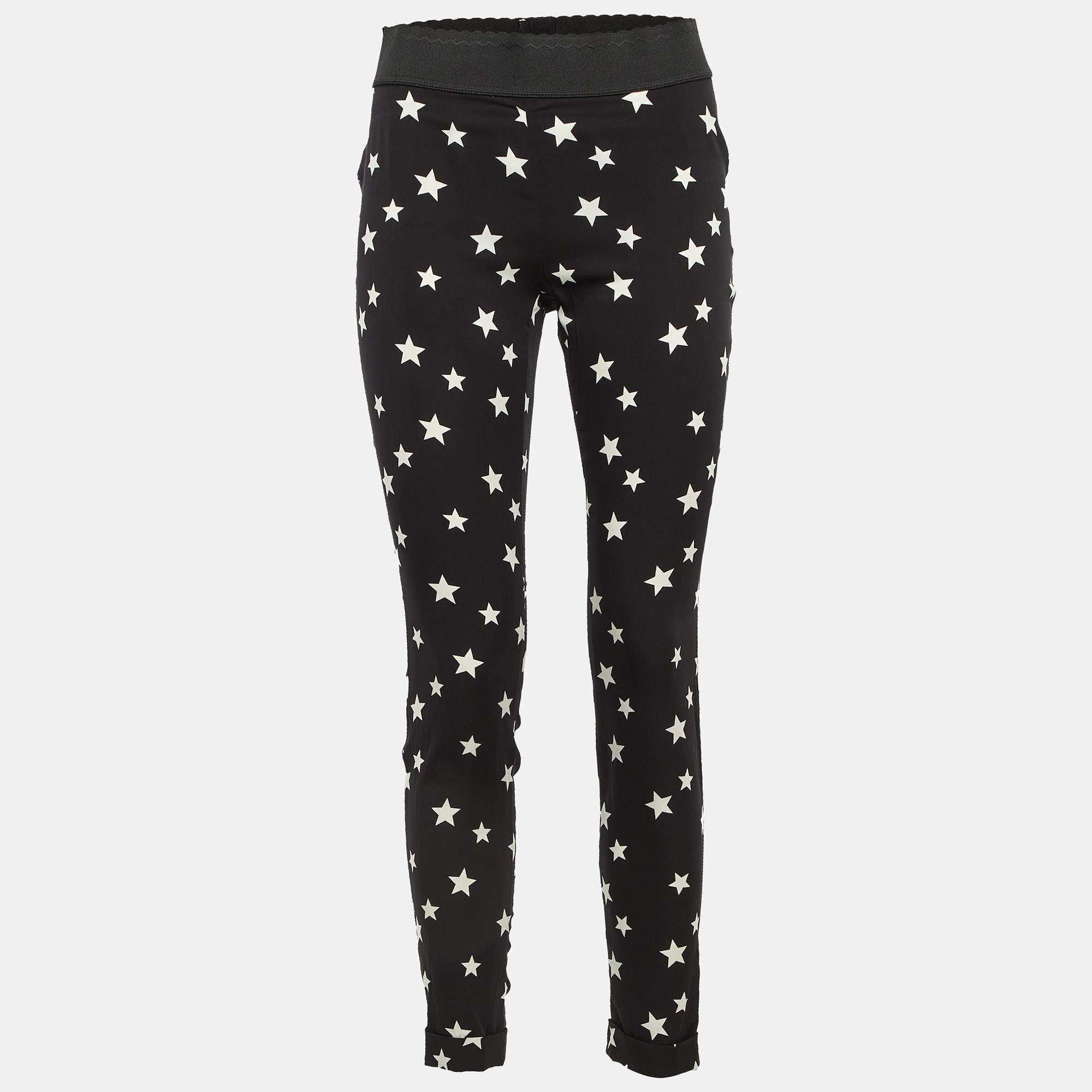 Pre Owned Dolce & Gabbana Black Star Print Stretch Silk Trousers S