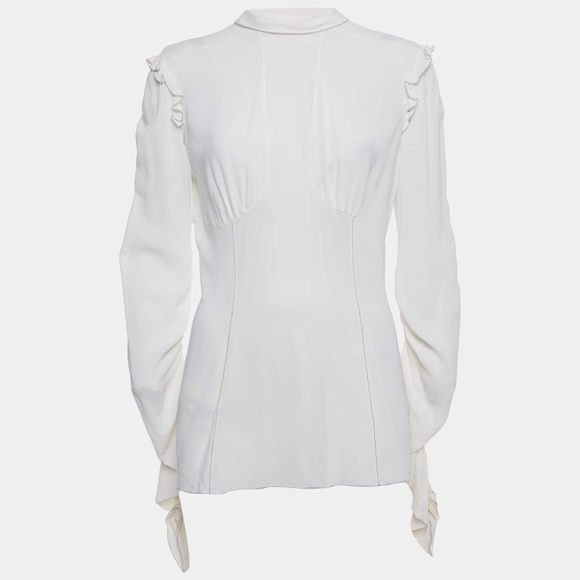 Pre Owned Dolce & Gabbana White Chiffon Ruffled Blouse L
