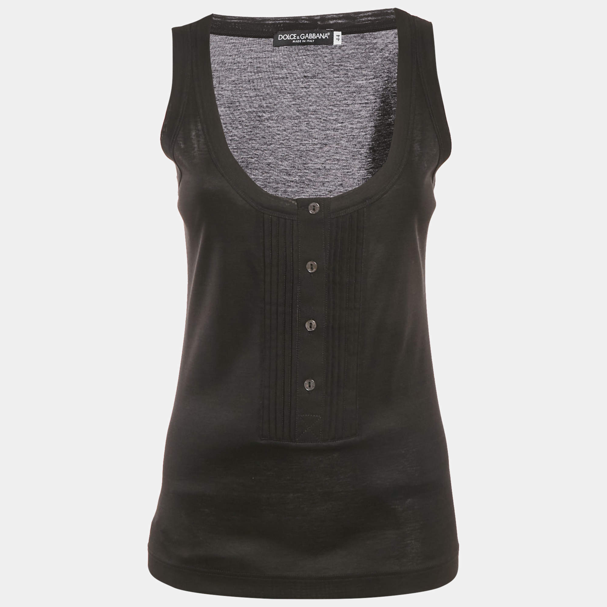 Pre Owned Dolce & Gabbana Black Stretch Cotton Pintuck Tank Top M
