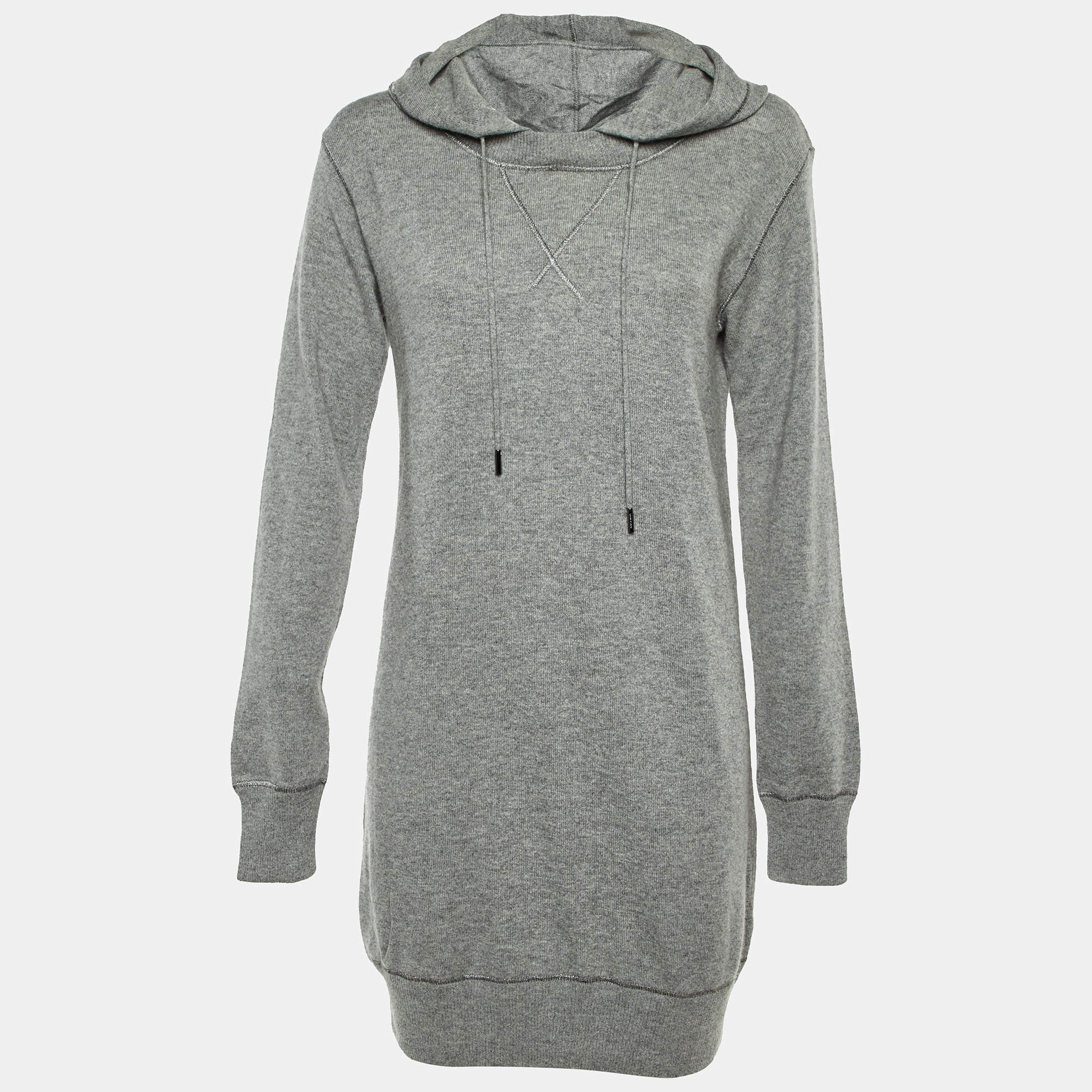 Pre Owned Dolce & Gabbana Grey Wool Knit Hooded Sweater Dress S