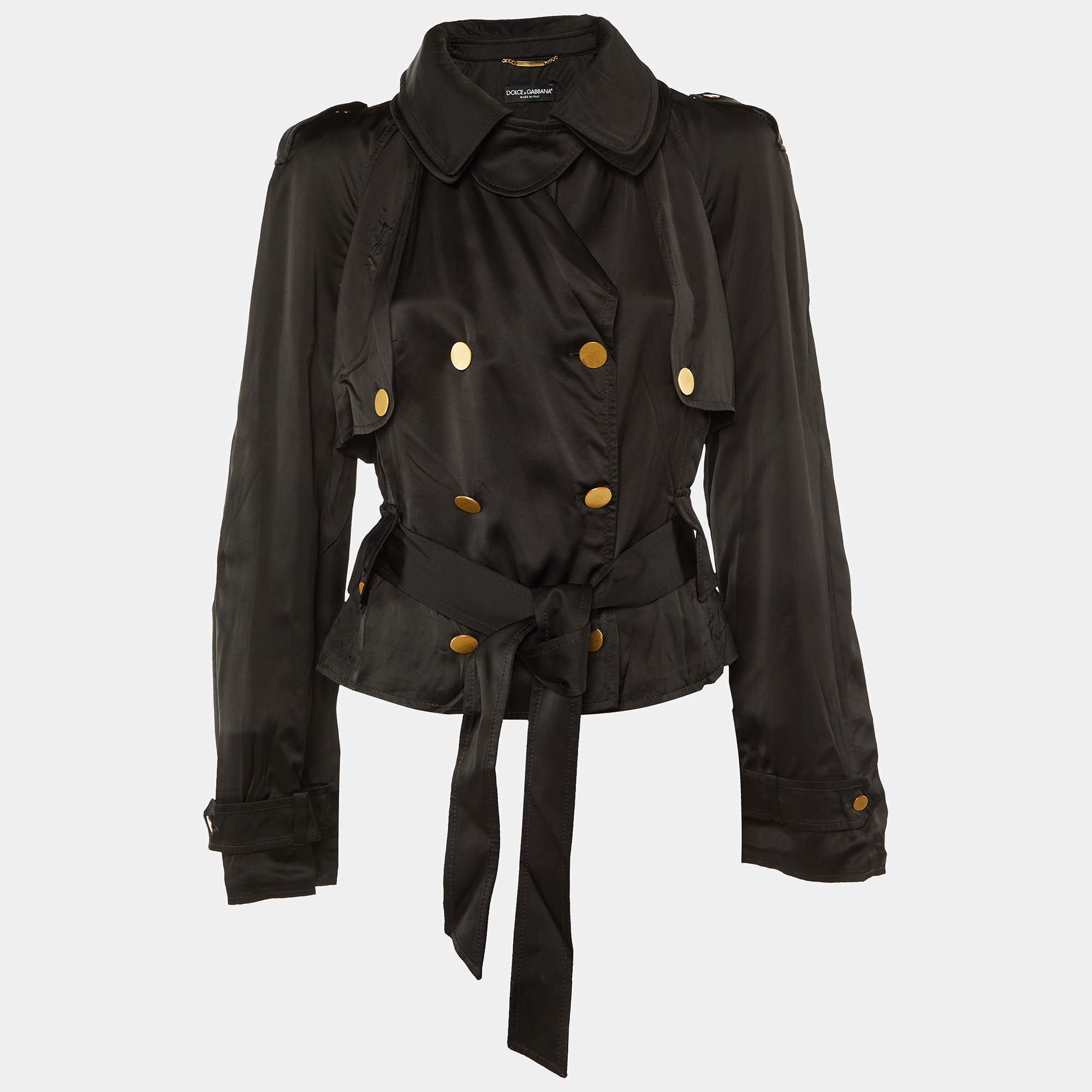 Pre Owned Dolce & Gabbana Black Satin Double Breasted Jacket S