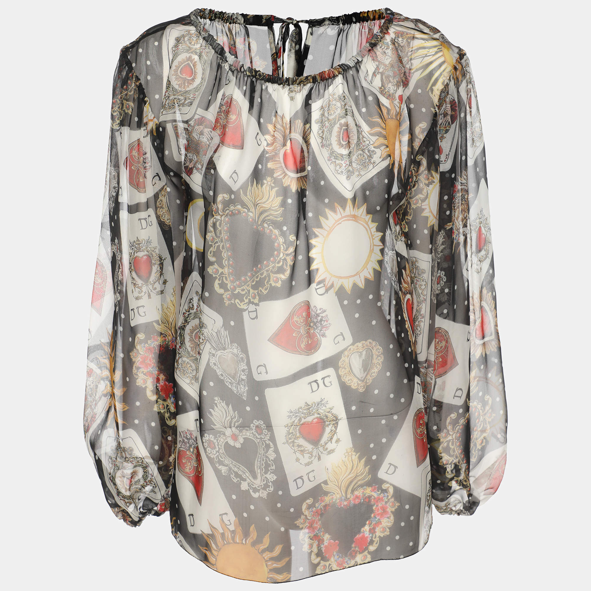 Pre Owned Dolce & Gabbana Black Printed Silk Blouse M