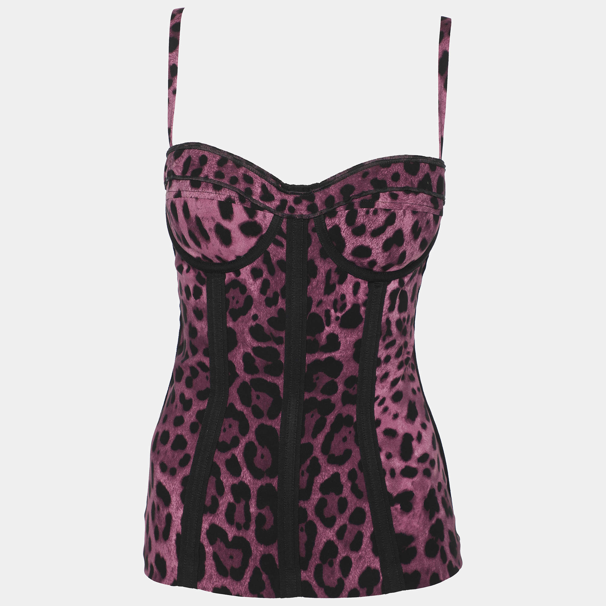 Pre Owned Dolce & Gabbana Purple/Black Silk Blend Bustier Top M