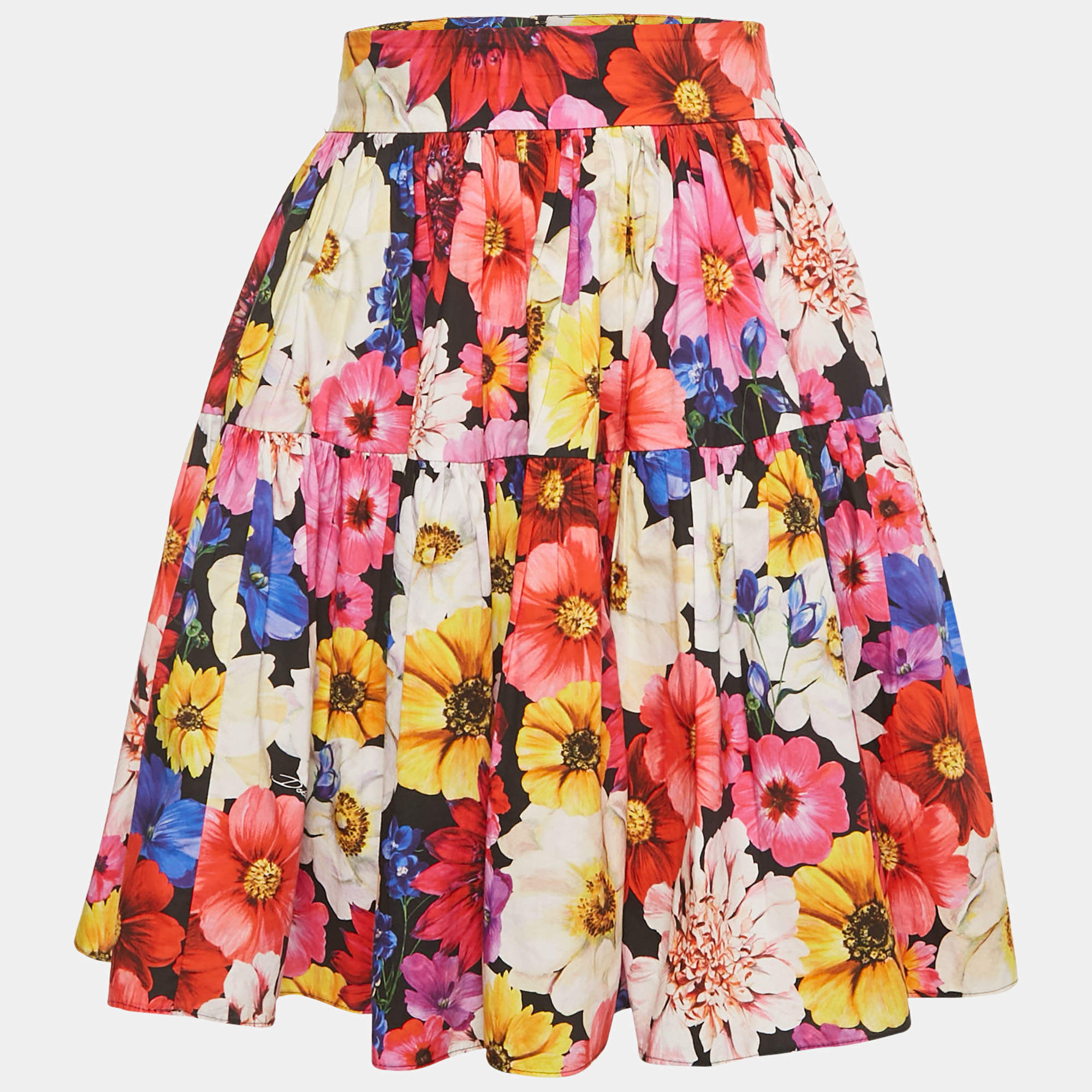 Pre Owned Dolce & Gabbana Multicolor Garden Print Cotton Mini Skirt L