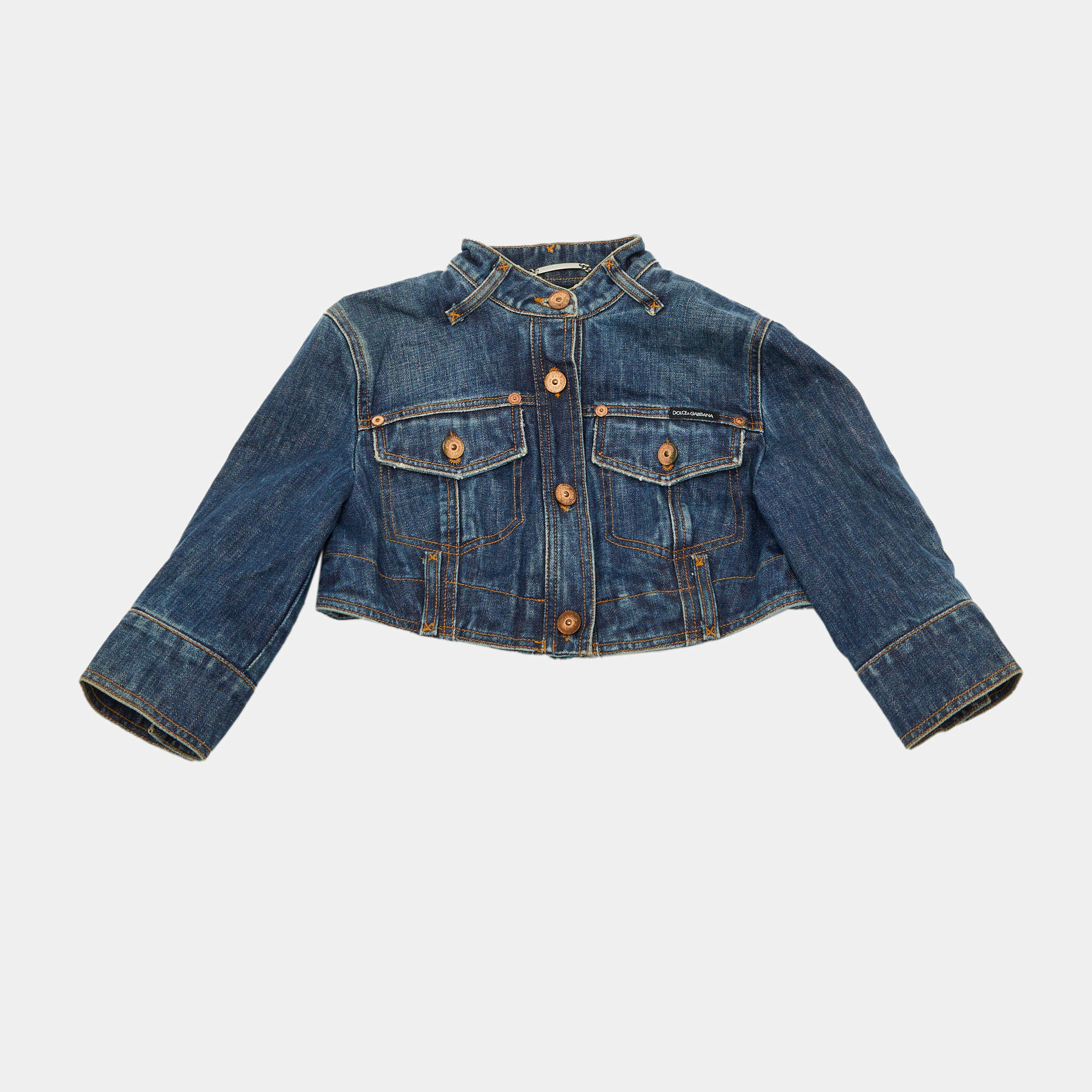 Pre Owned Dolce & Gabbana Blue Denim Button Front Cropped Jacket S