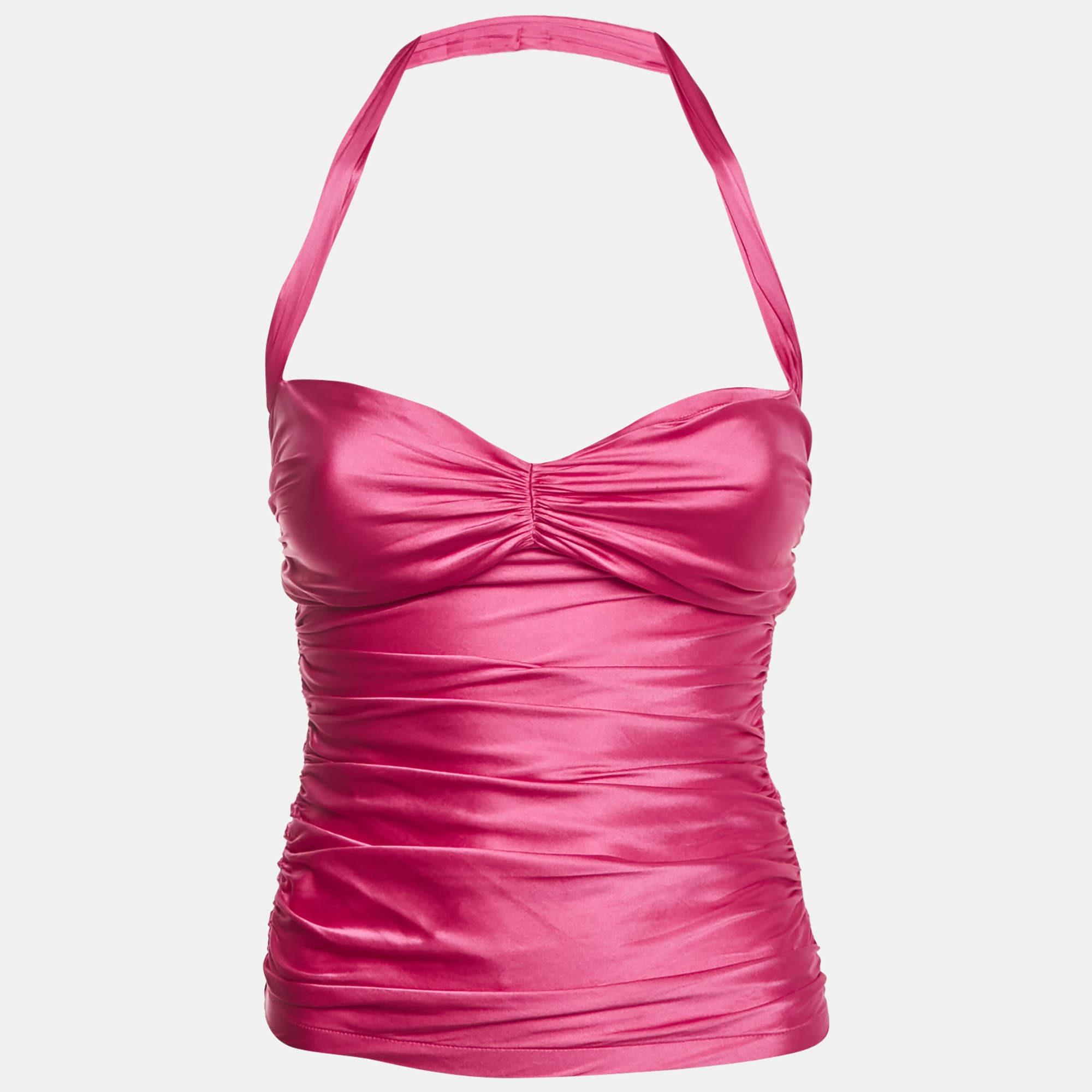 Pre Owned Dolce & Gabbana Pink Satin Ruched Halter Neck top XS