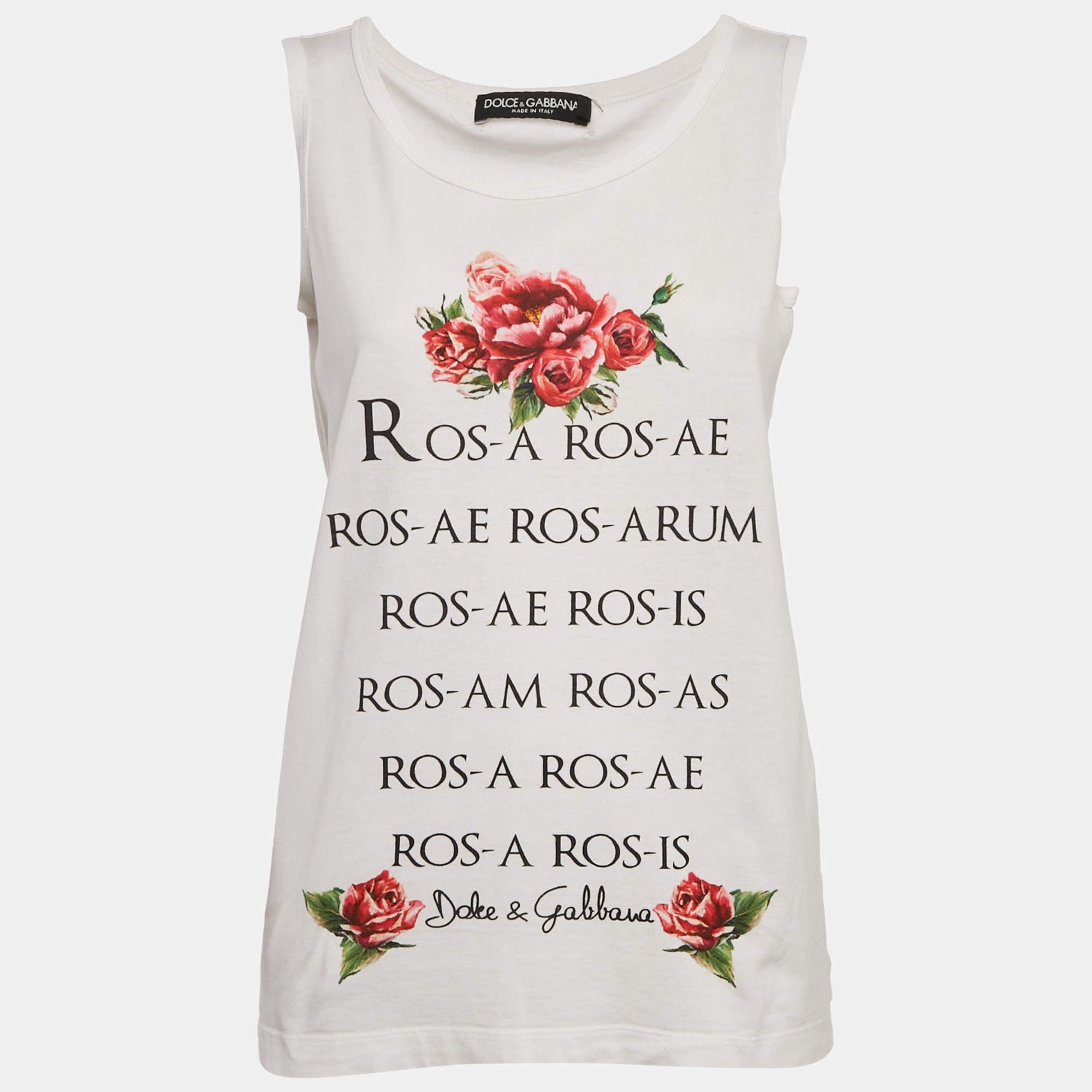 Pre Owned Dolce & Gabbana White Printed Cotton Tank Top XS