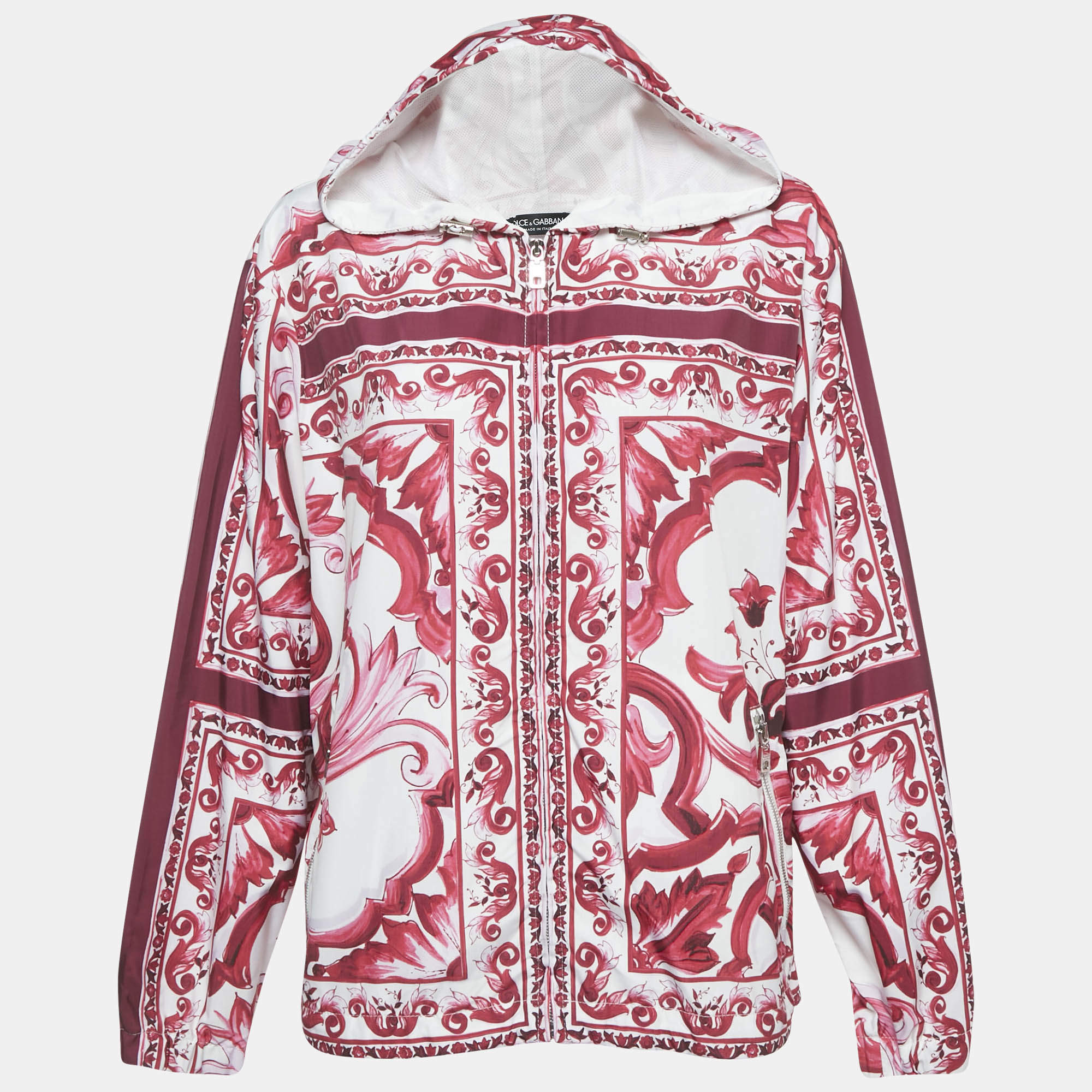 Pre Owned Dolce & Gabbana Pink Majolica Print Synthetic Cady Zip-Up Jacket S