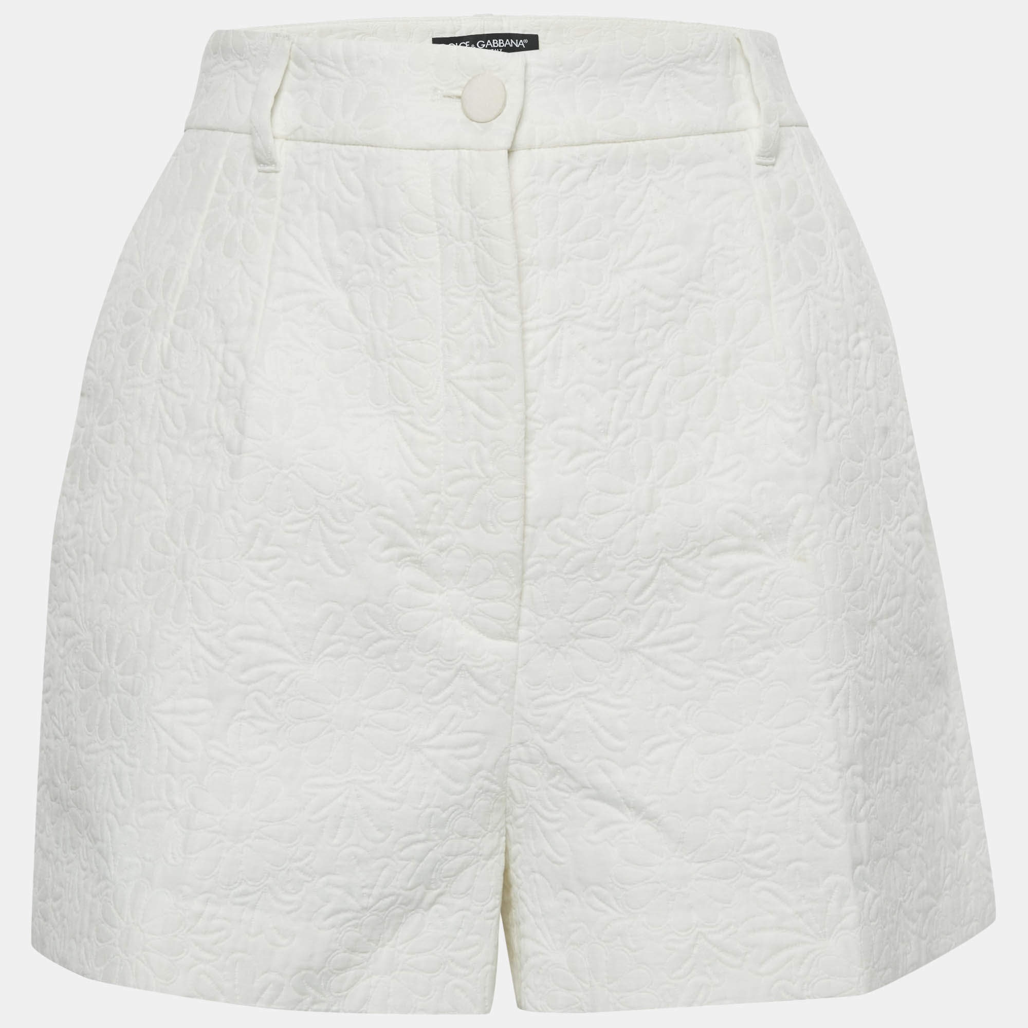 Pre Owned Dolce & Gabbana White Floral Jacquard Shorts M