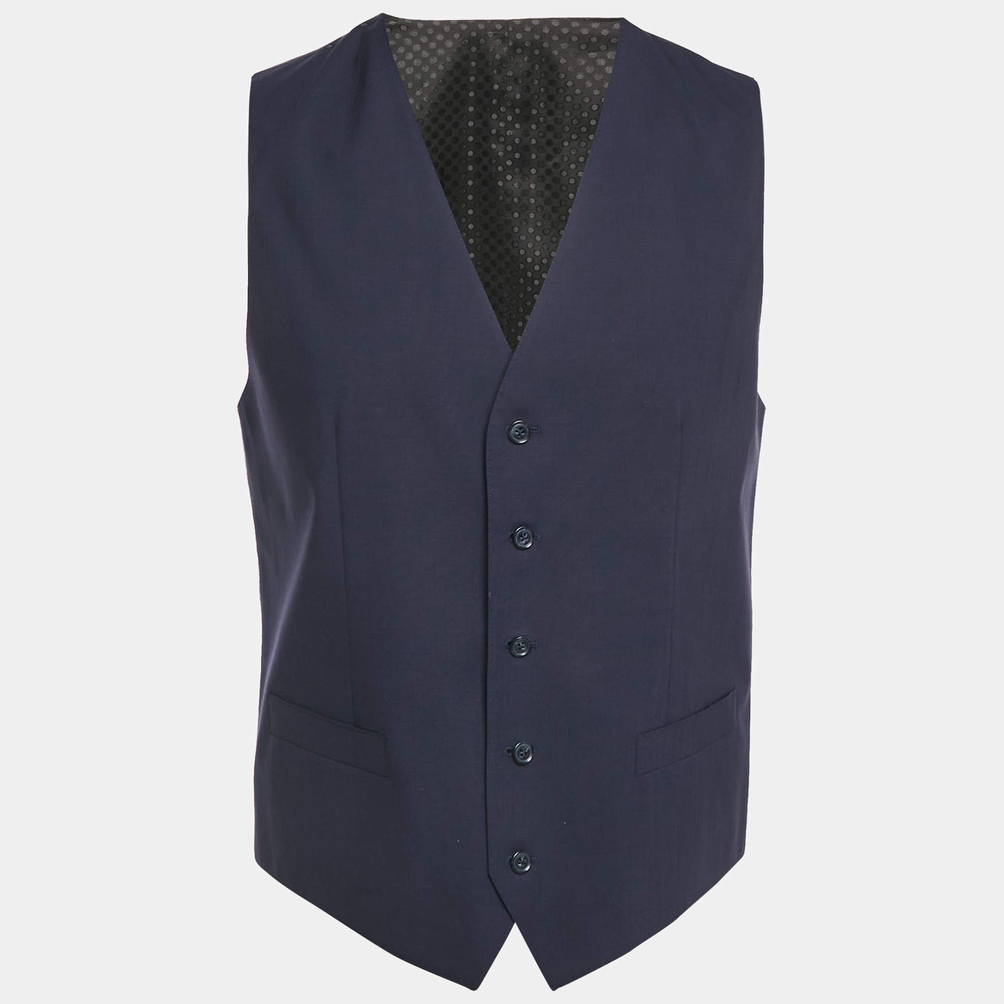 Pre Owned Dolce & Gabbana Navy Blue Wool Formal Vest L