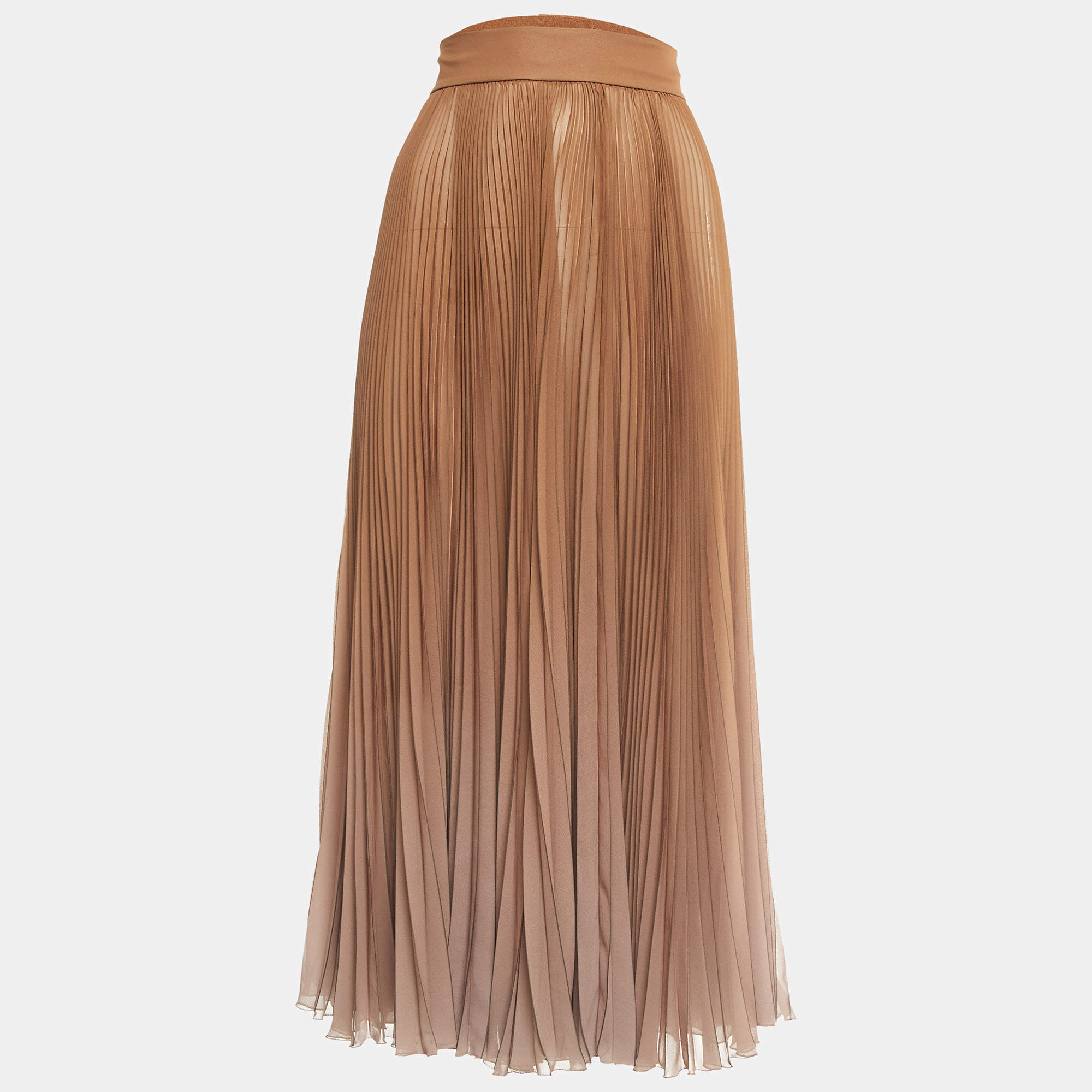 Pre Owned Dolce & Gabbana Brown Georgette Plisse Midi Skirt L