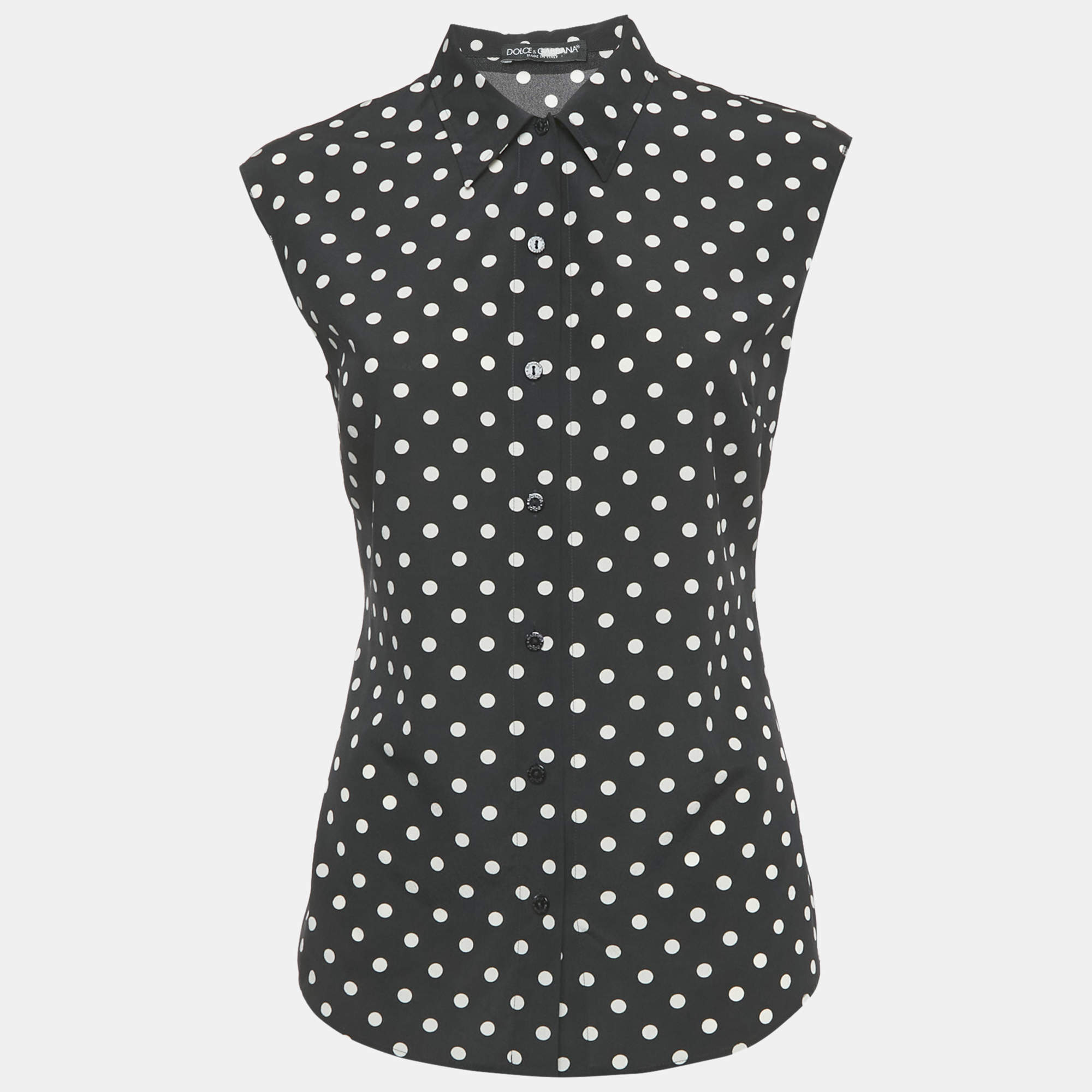 Pre Owned Dolce & Gabbana Black Polka Dots Chiffon Sleeveless Shirt M
