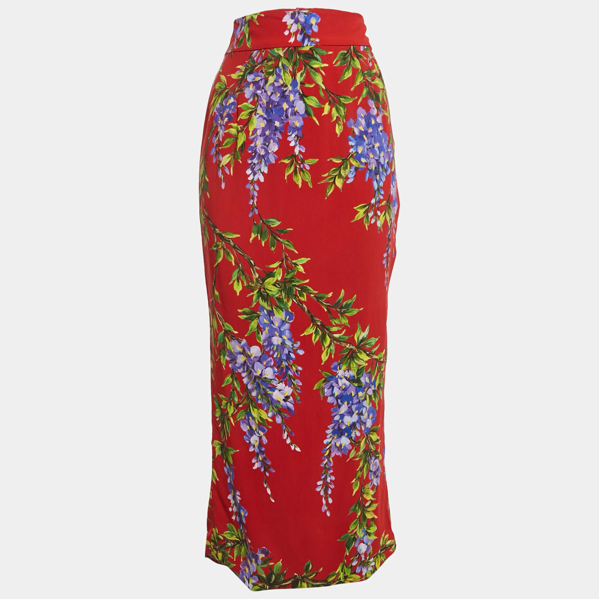 مملوكة مسبقًا تنورة ماكسي دولتشي آند غابانا كريب طباعة زهور حمراء مقاس متوسط
