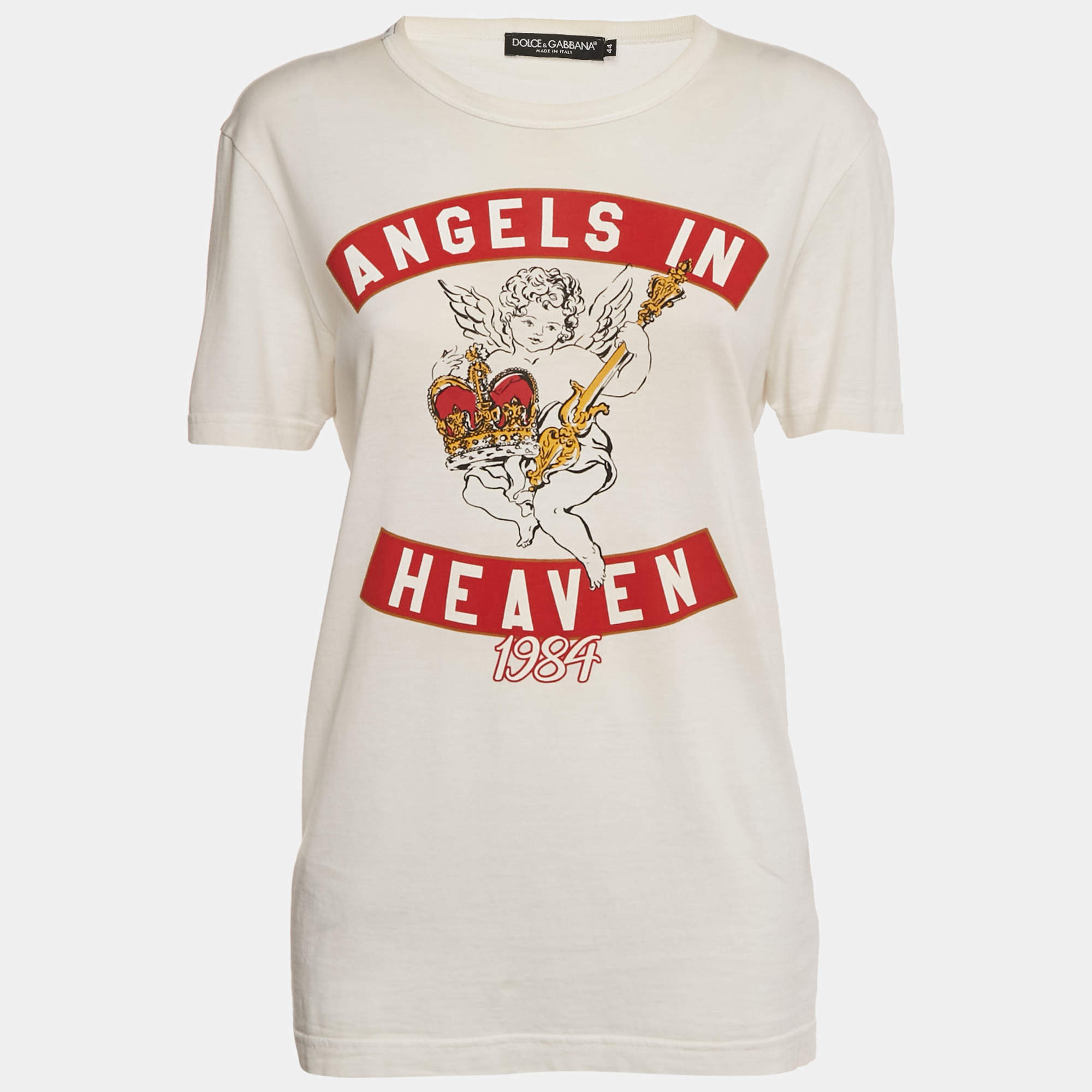 Pre Owned Dolce & Gabbana Off-White Printed Jersey T-Shirt M