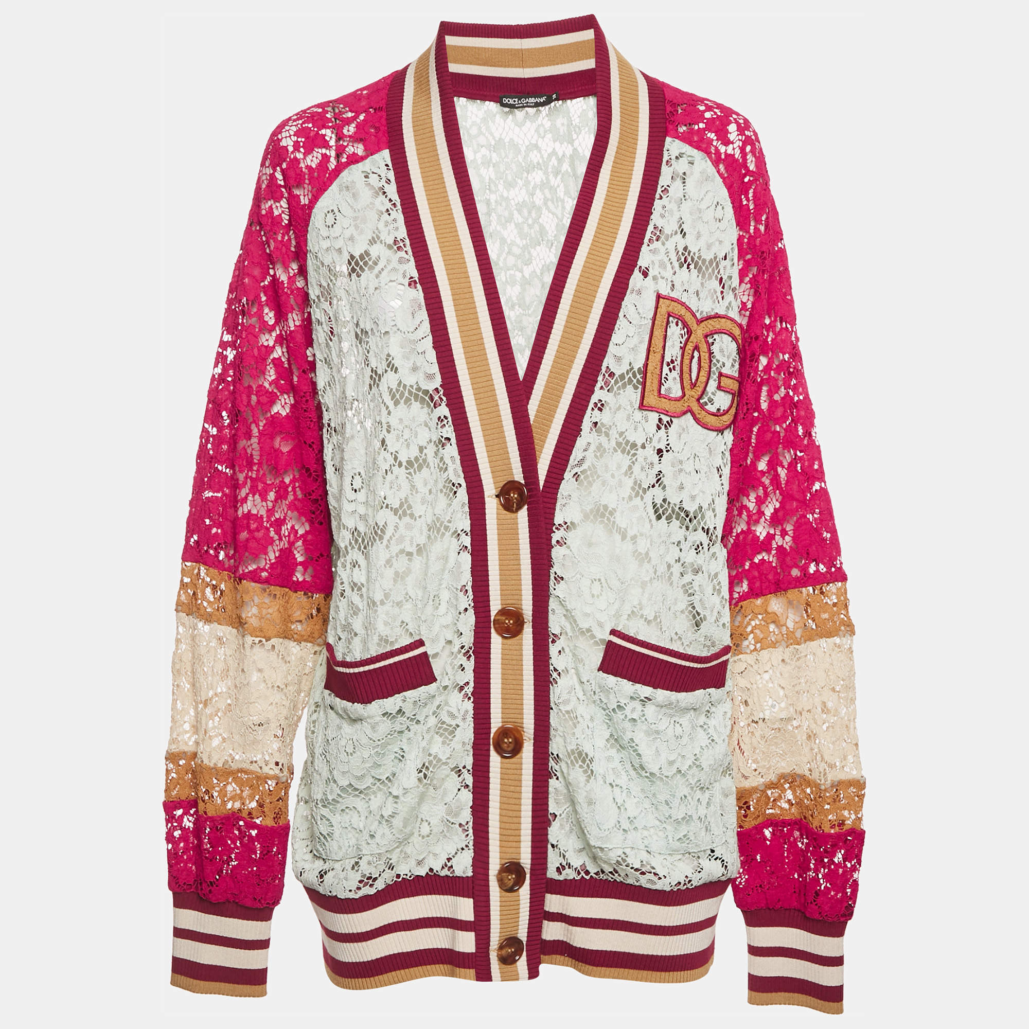 Pre Owned Dolce & Gabbana Multicolor Lace Sheer Oversized S