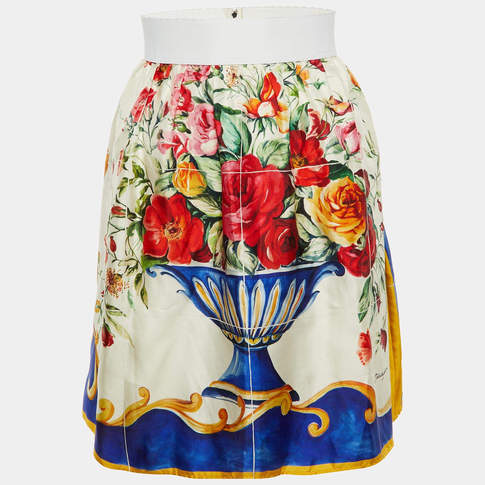 Pre Owned Dolce & Gabbana Multicolor Printed Silk Mini Skirt M