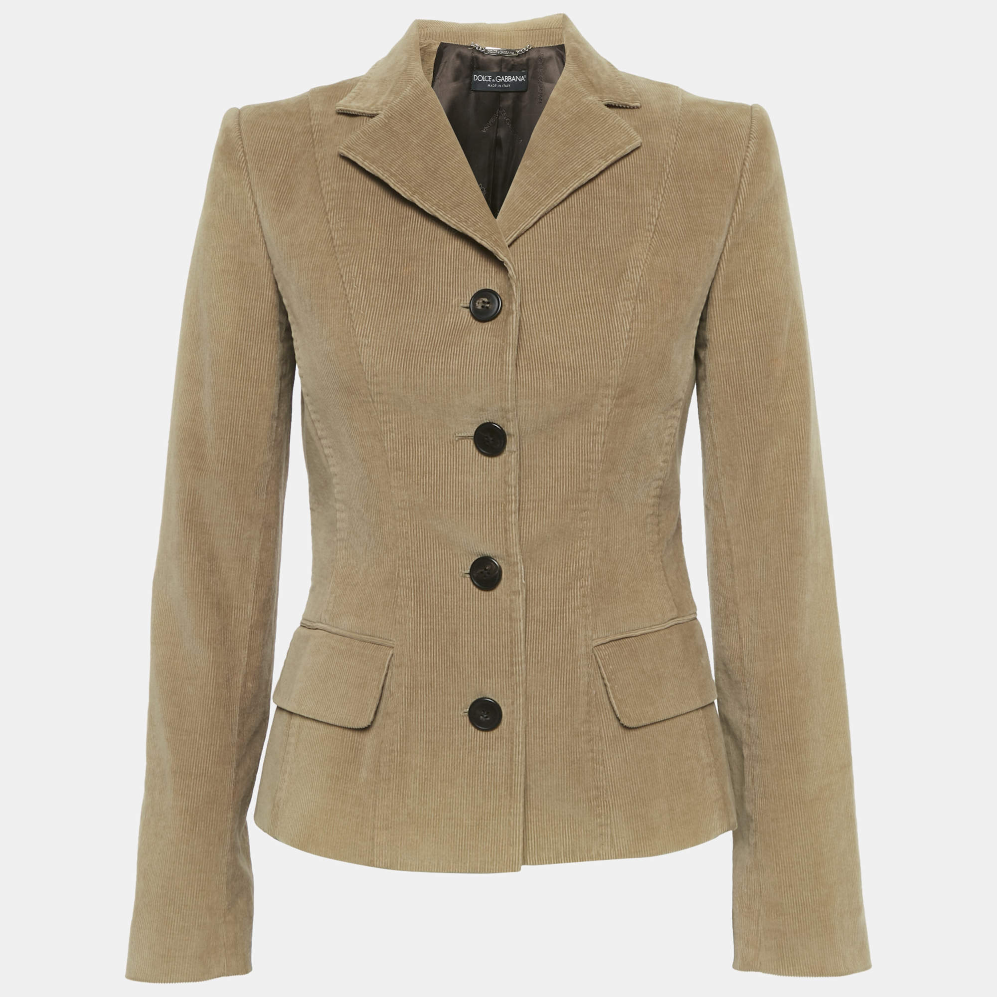 Pre Owned بليزر دولتشي أند غابانا بني مخمل مضلع بأزرار مقاس متوسط (ميديوم)