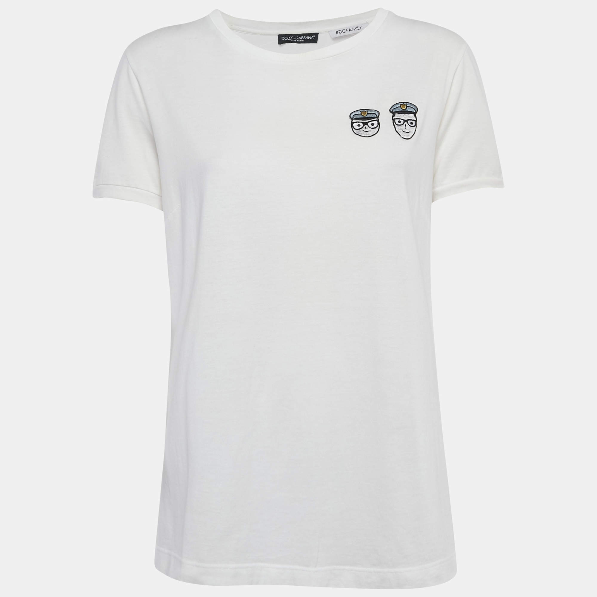 Pre Owned Dolce & Gabbana White Applique Cotton T-Shirt L