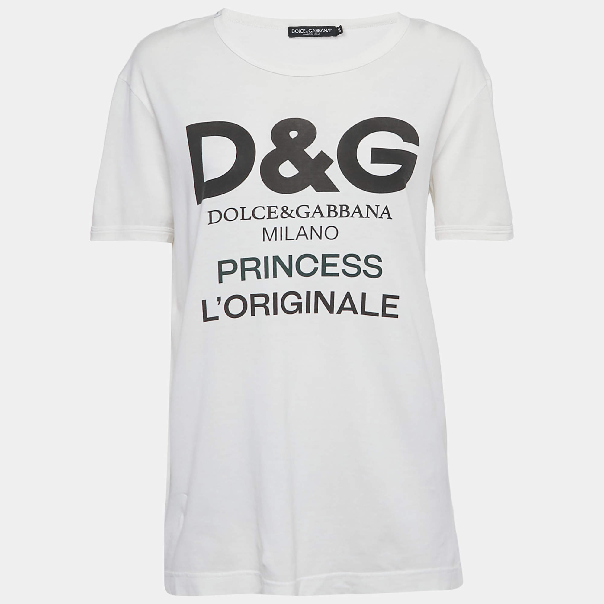 Pre Owned Dolce & Gabbana White Logo Print Cotton Crew Neck T-Shirt S