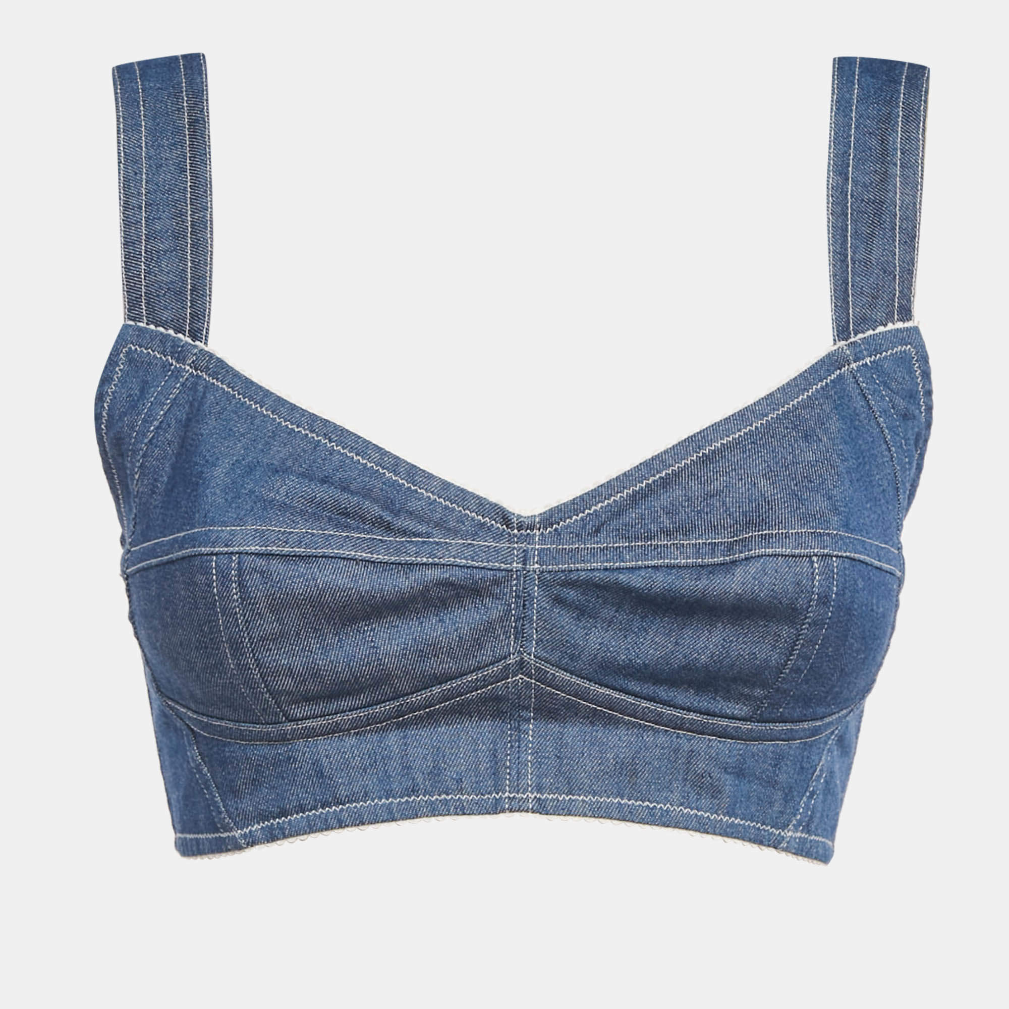 Pre Owned Dolce & Gabbana Blue Denim Bustier Top S