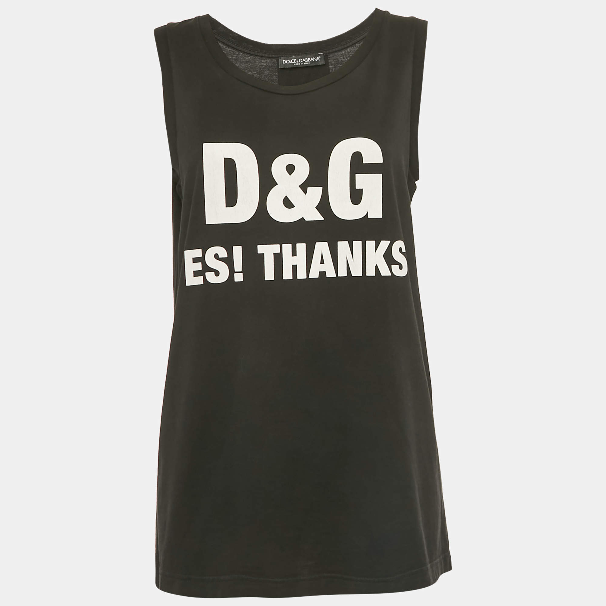 Pre Owned Dolce & Gabbana Black Printed Cotton Tank Top S