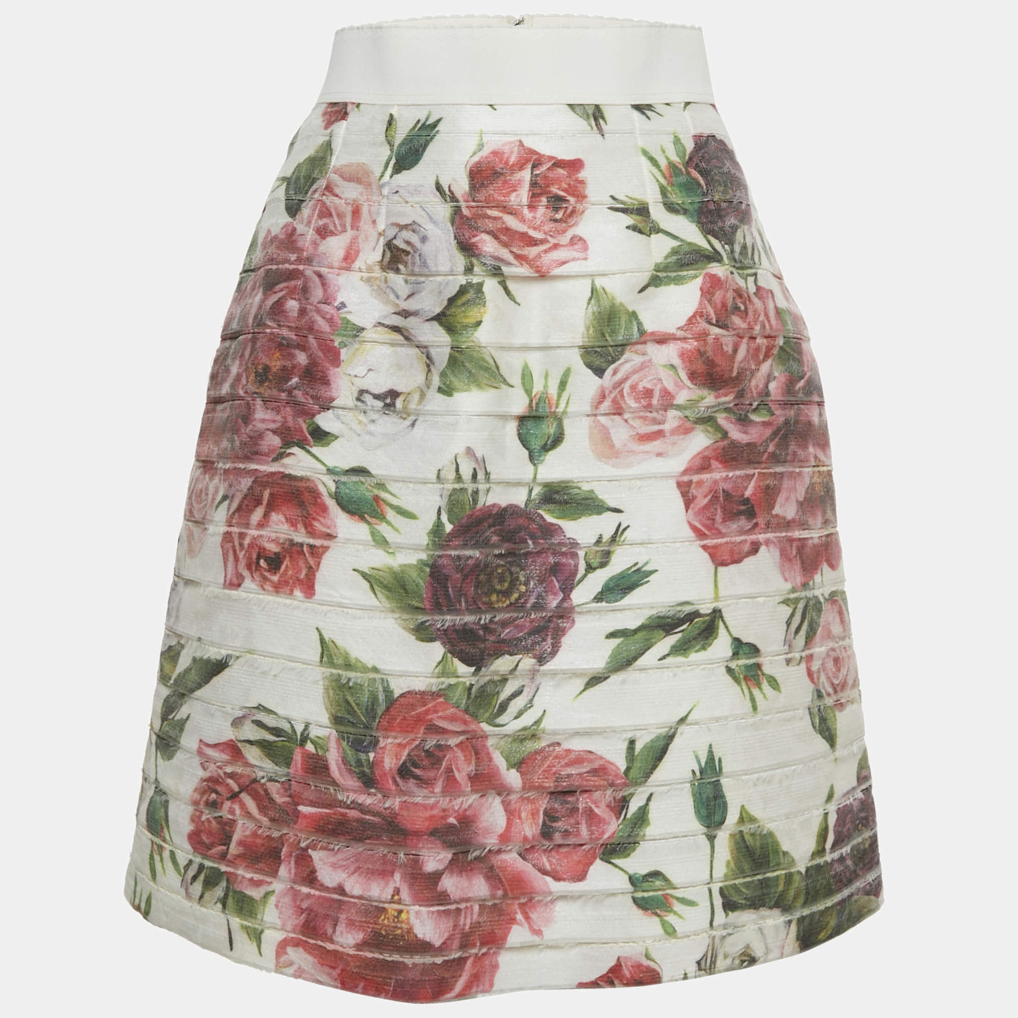 Pre Owned Dolce & Gabbana White Floral Print Crepe Short Skirt S
