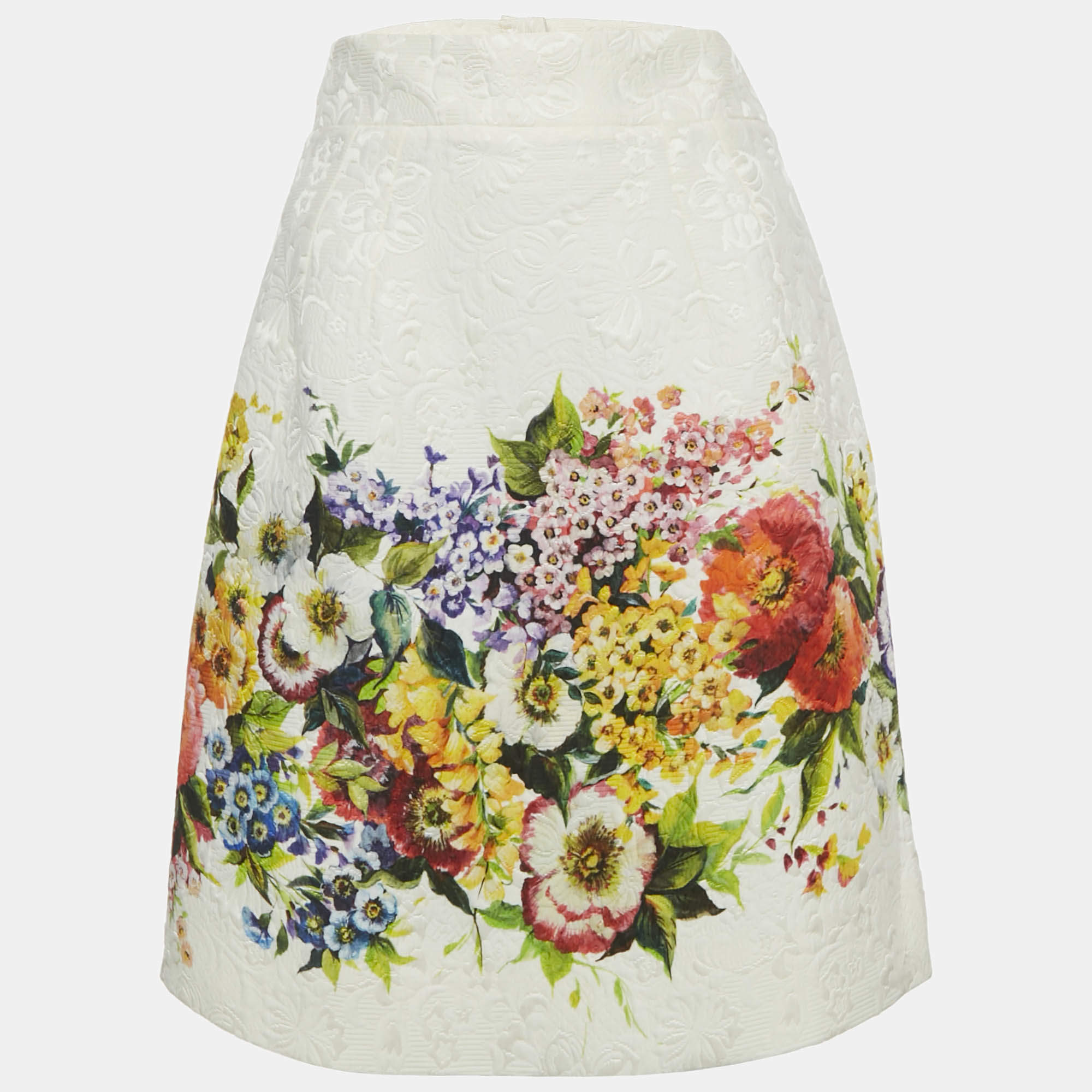 Pre Owned Dolce & Gabbana White Floral Print Cotton Blend Short Skirt S