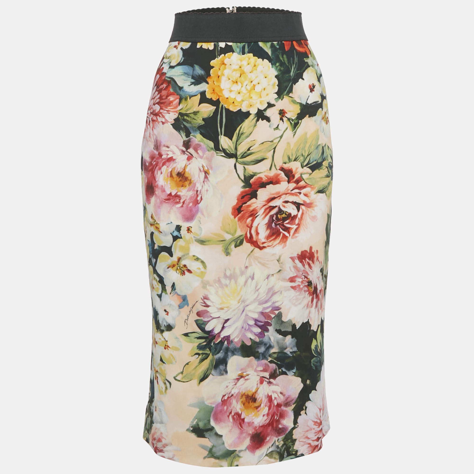 Pre Owned Dolce & Gabbana Multicolor Floral Print Crepe Pencil Skirt M