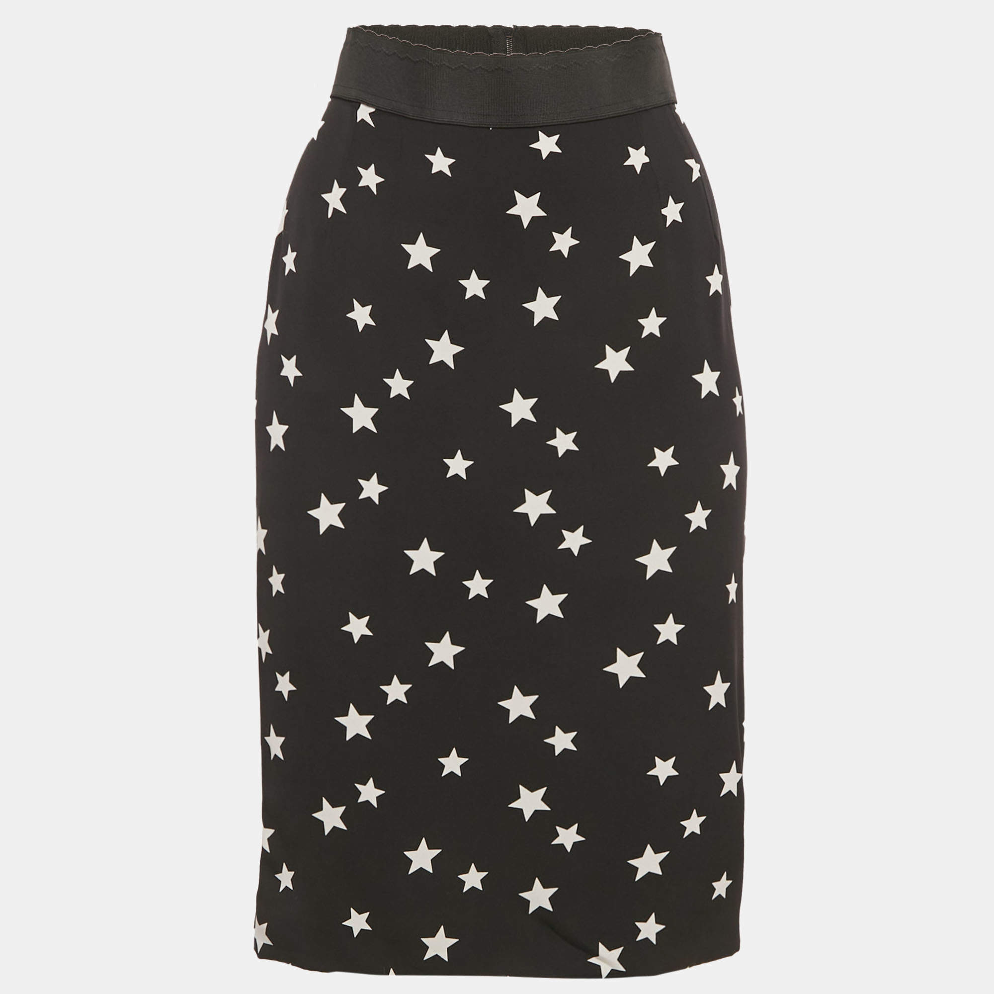 مملوكة مسبقًا تنورة دولتشي أند غابانا بطبعة نجوم سوداء حرير بطول الركبة مقاس وسط (ميديوم)