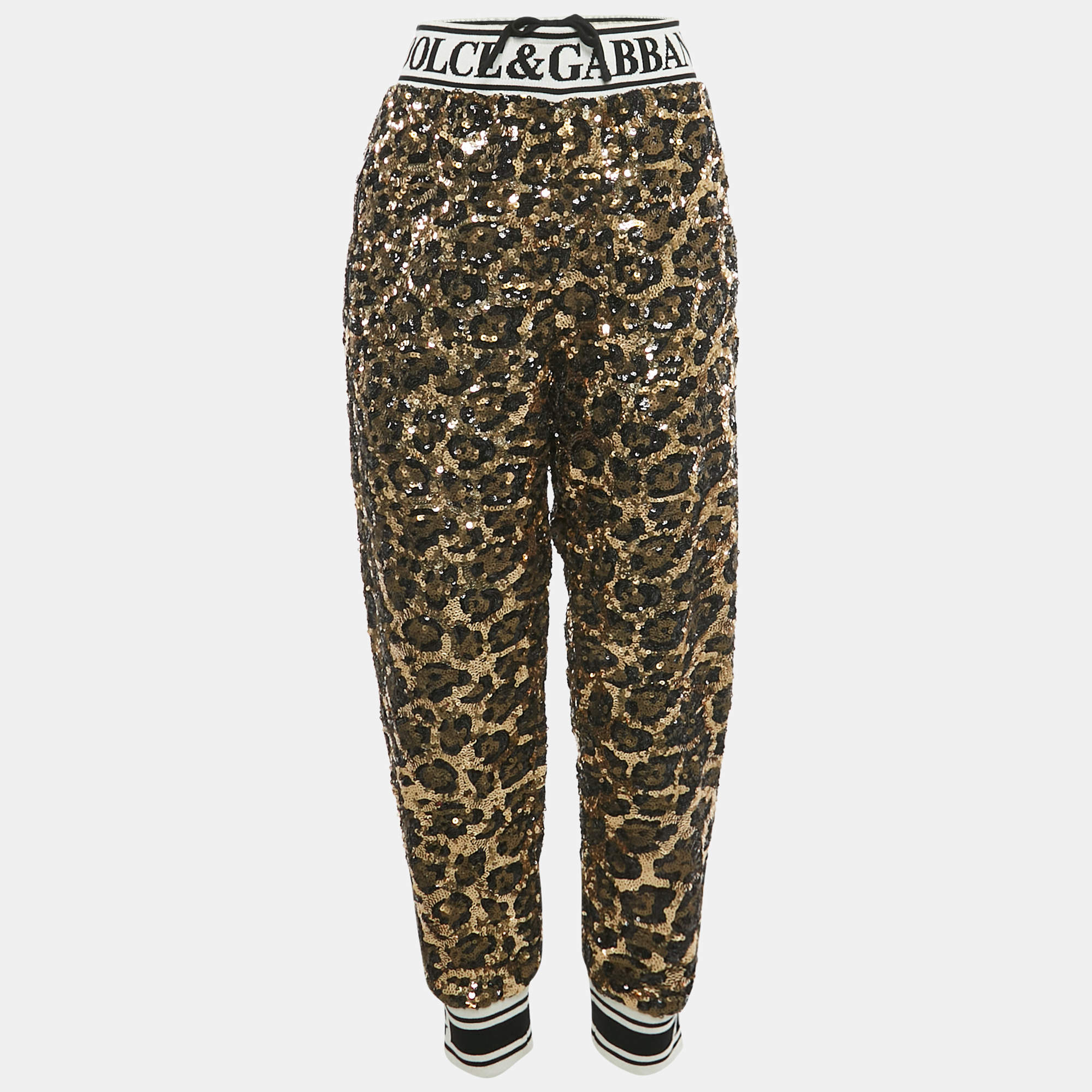 Pre Owned Dolce & Gabbana Metallic Leopard Pattern Sequin Trackpants M
