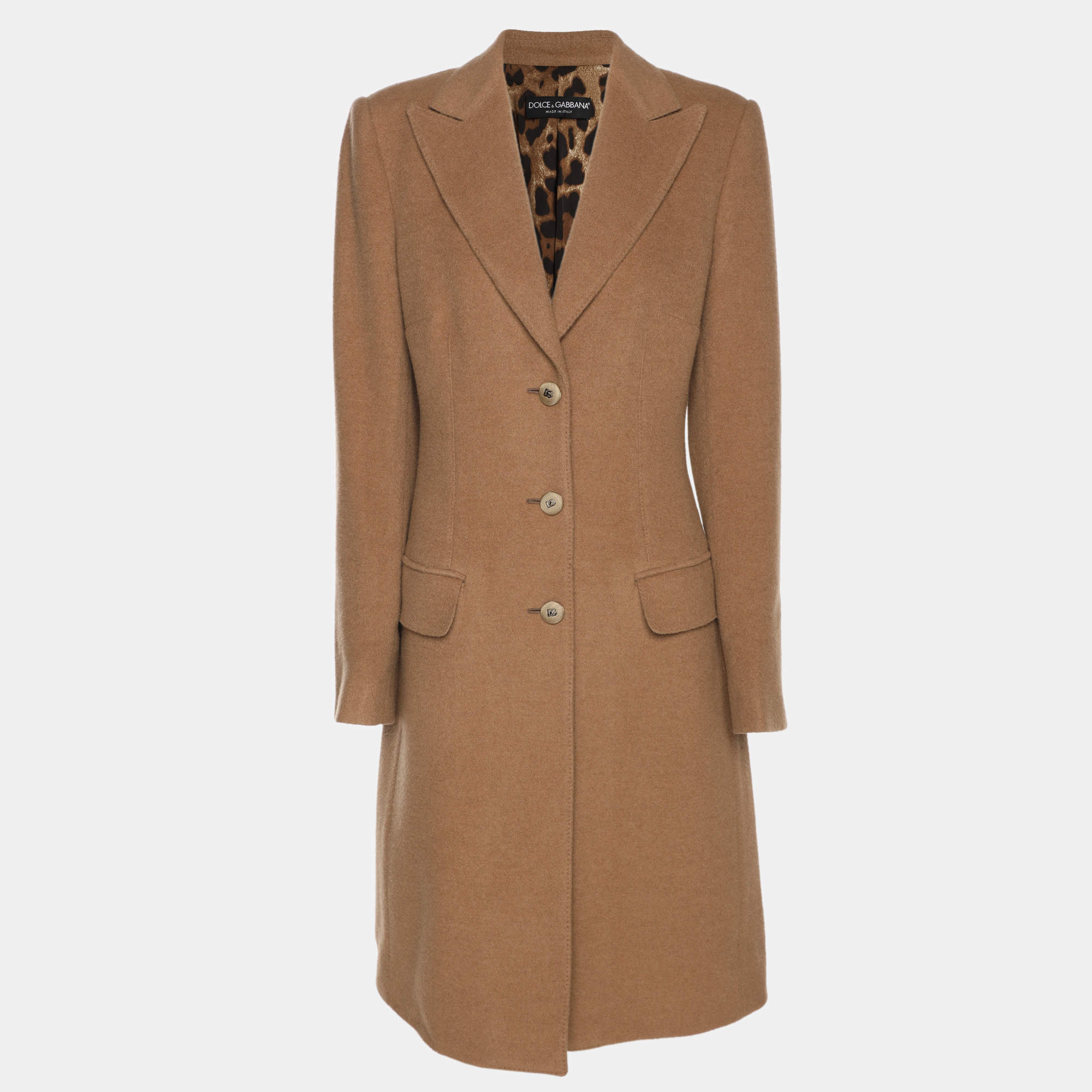 Pre Owned Dolce & Gabbana Beige Camel Double Breasted Mid Length Coat M