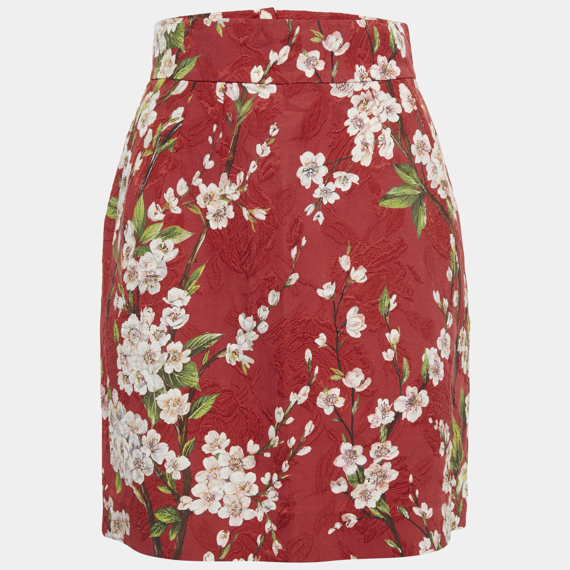 Pre Owned Dolce & Gabbana Red Floral Print Cotton Silk Mini Skirt S