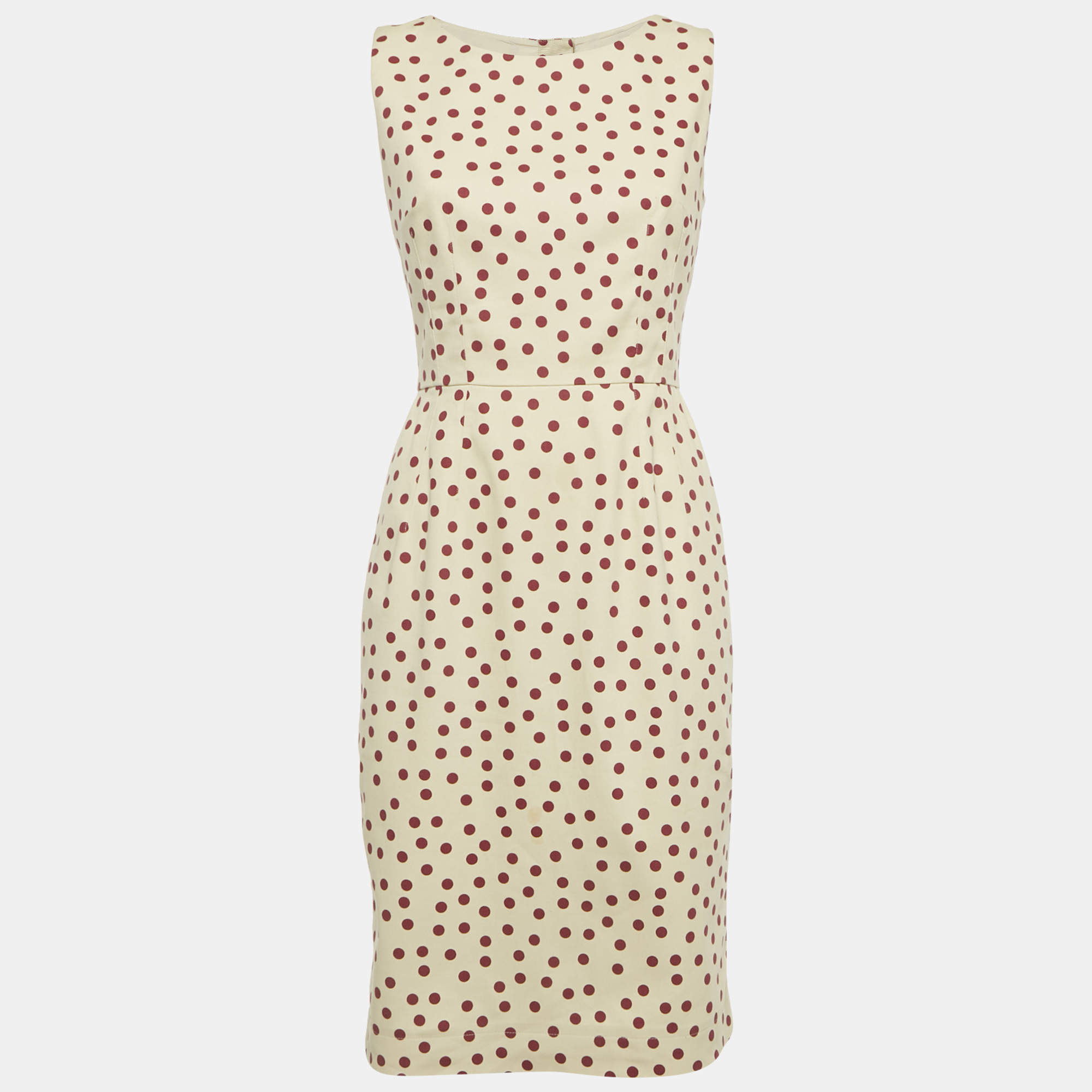 Pre Owned Dolce & Gabbana Cream Polka Dotted Cotton Sleeveless Short Dress M