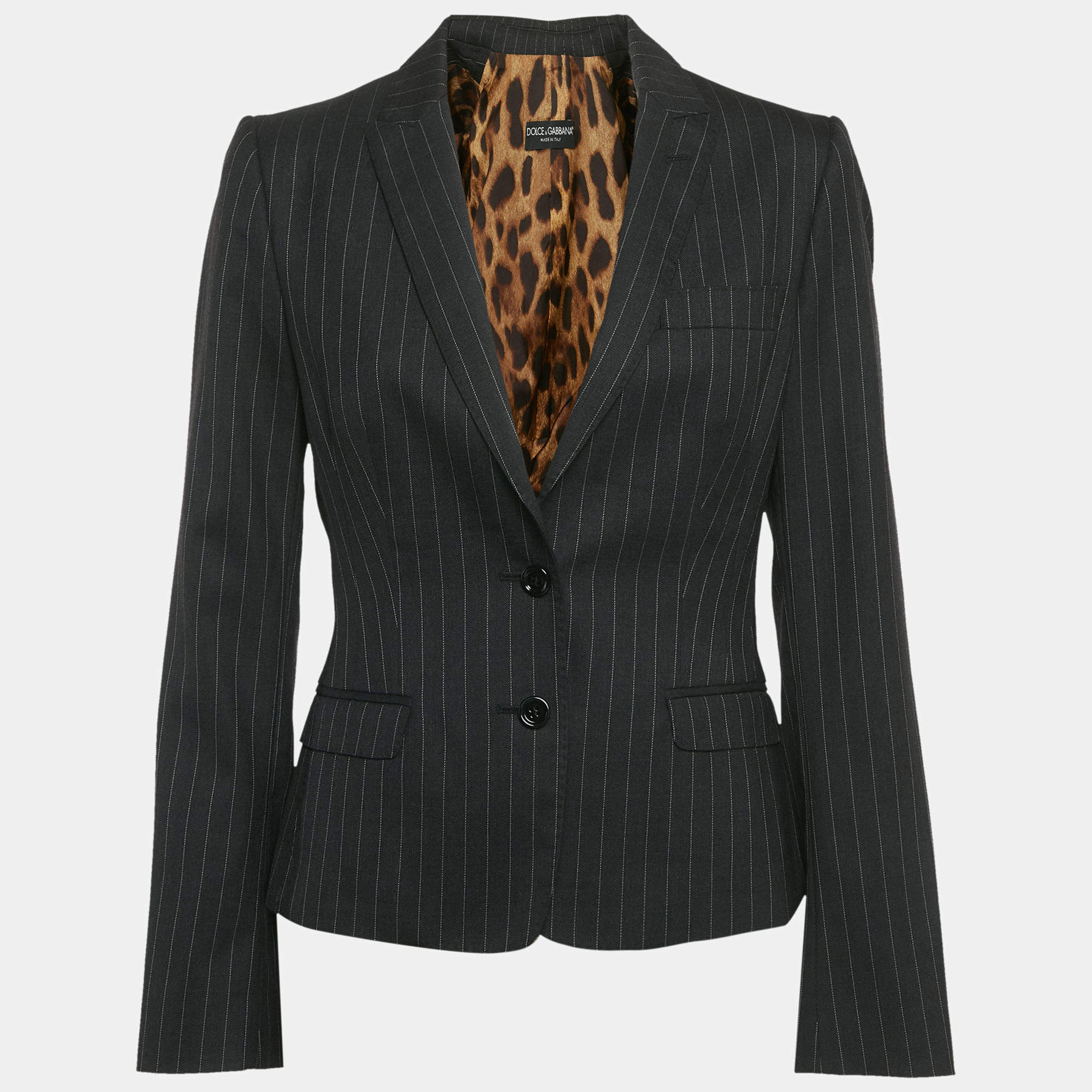 Pre Owned Dolce & Gabbana Grey Pinstripe Wool Tailored Blazer M
