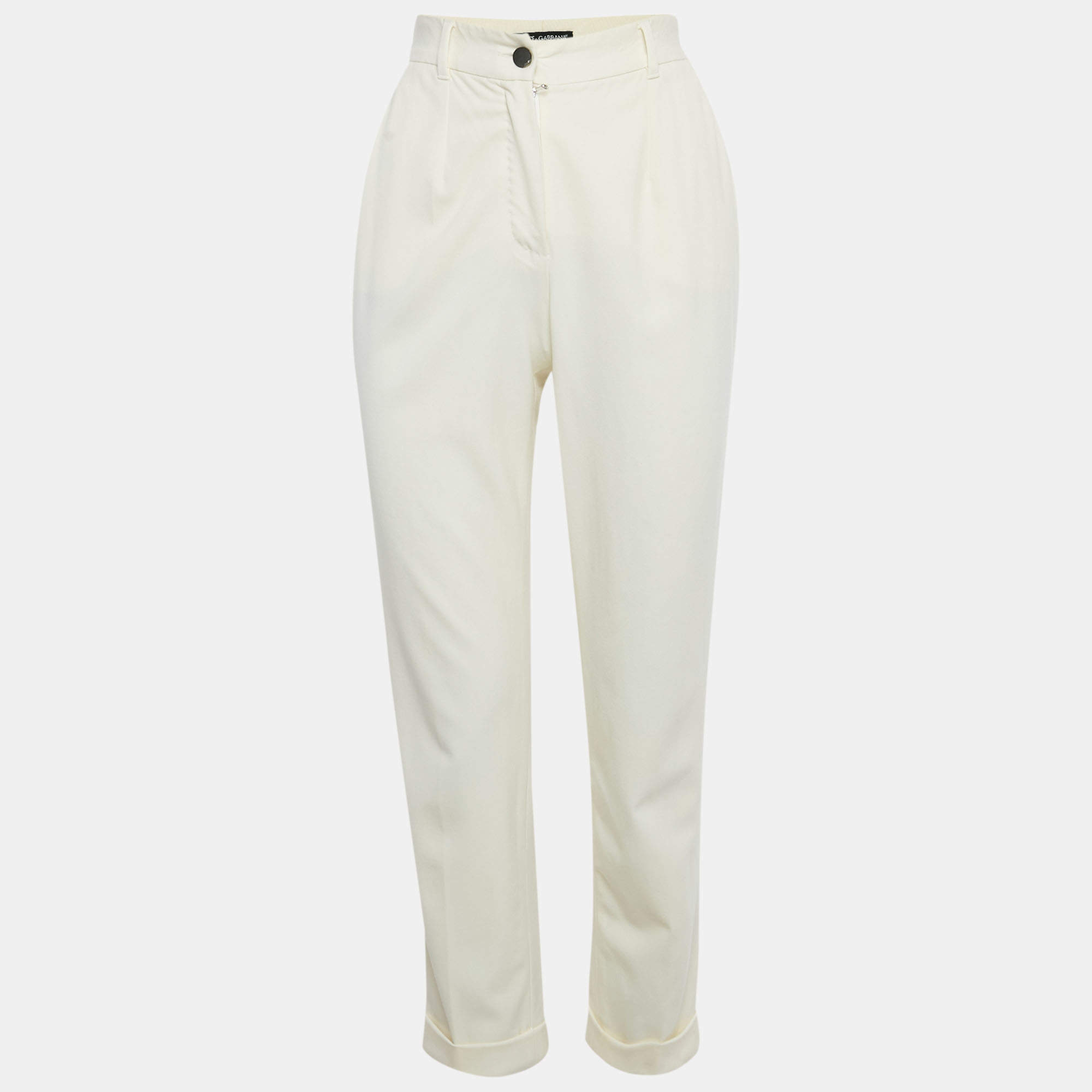 Pre Owned Dolce & Gabbana Cream Crepe Trousers S