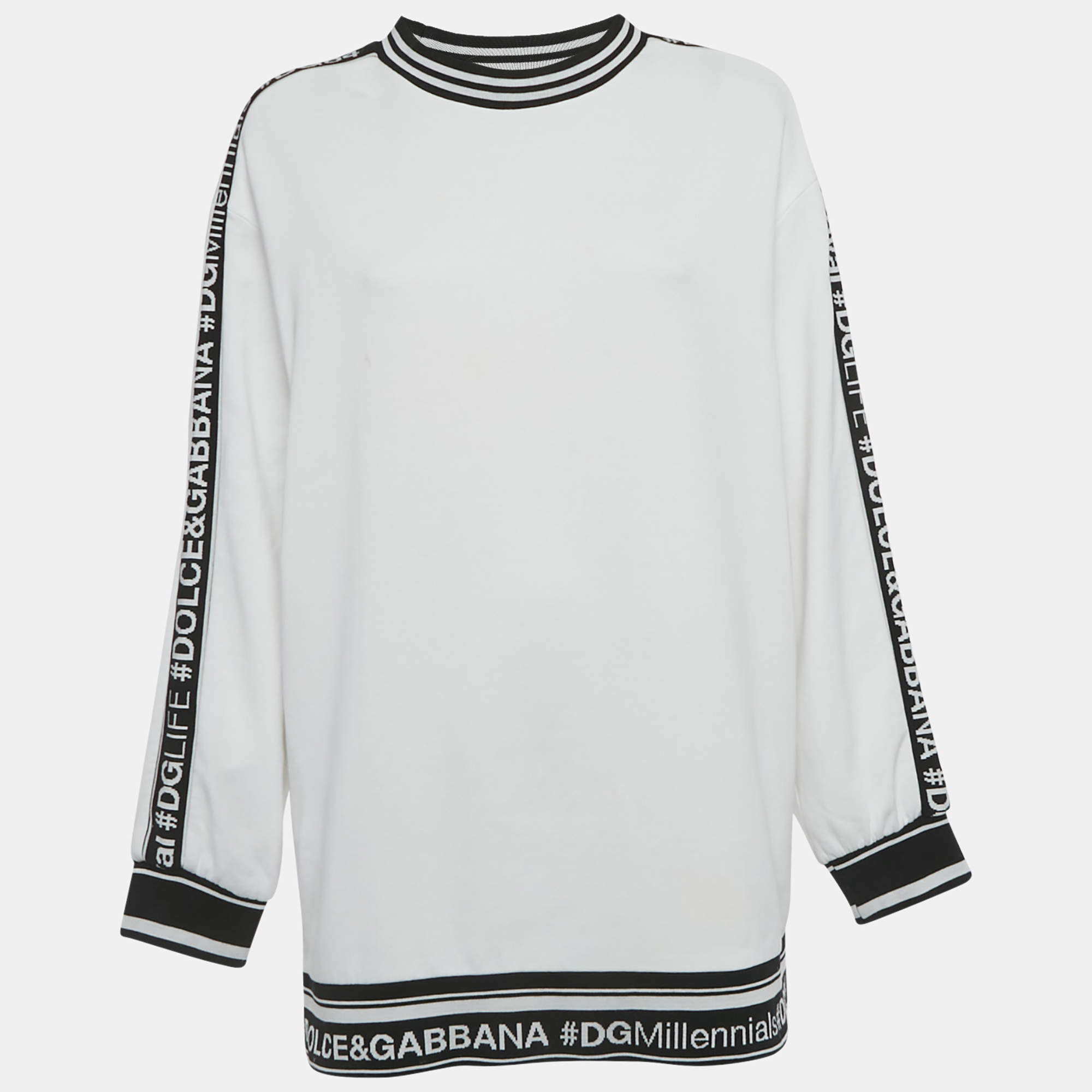 Pre Owned Dolce & Gabbana White Band Logo Cotton Sweatshirt M