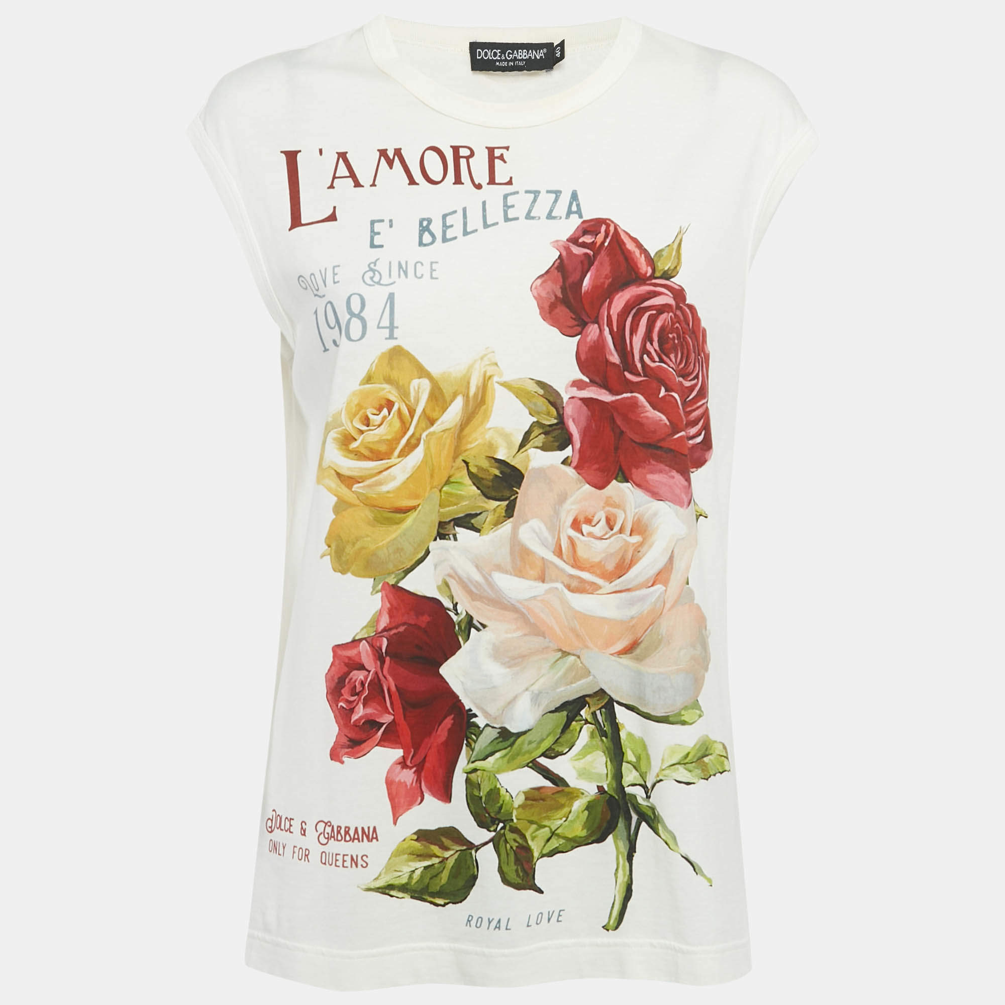 Pre Owned Dolce & Gabbana White L'amore Print Cotton Sleeveless T-Shirt S
