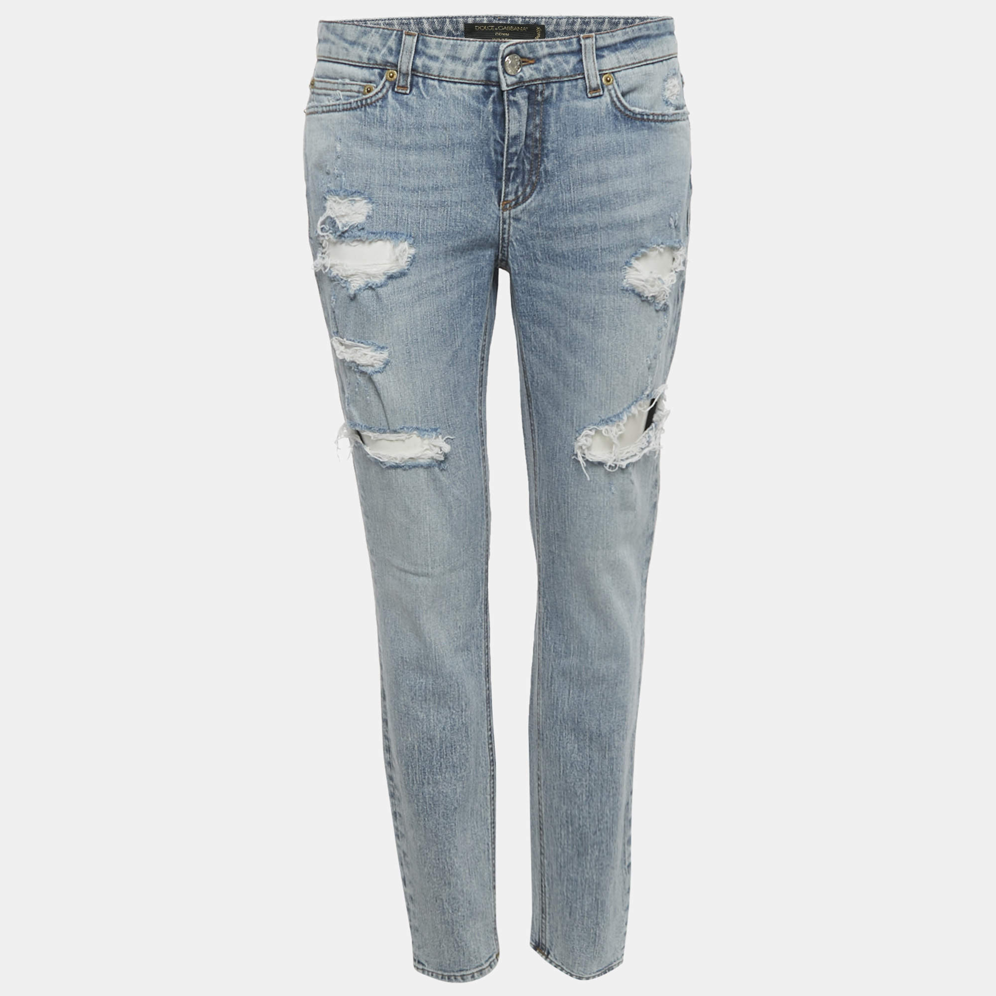 Pre Owned بنطلون جينز دينيم متضرر دولتشي أند غابانا أزرق فاتح مقاس صغير خصر 29 بوصة