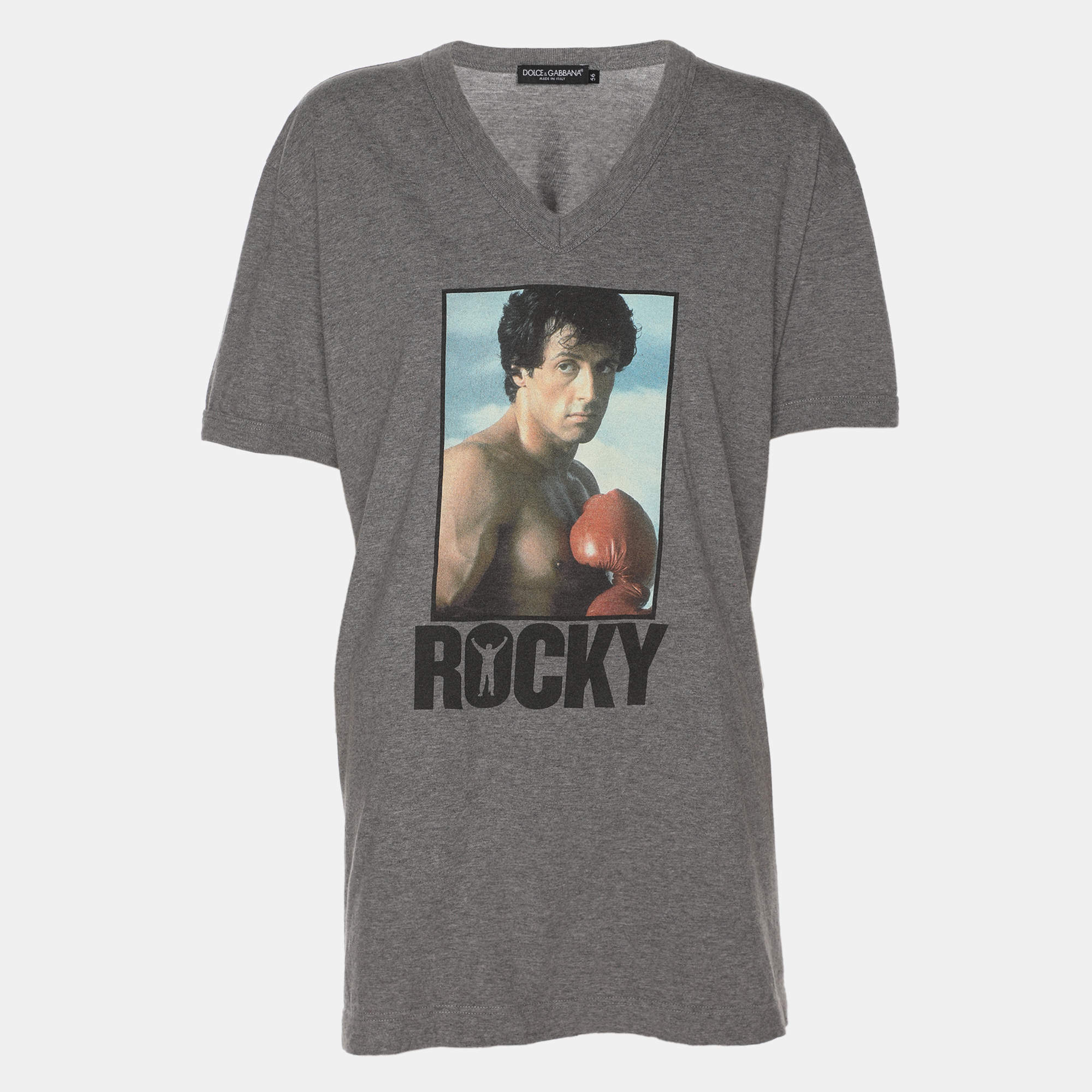 Pre Owned Dolce & Gabbana Grey Jersey Rocky V Neck T-Shirt XXXL