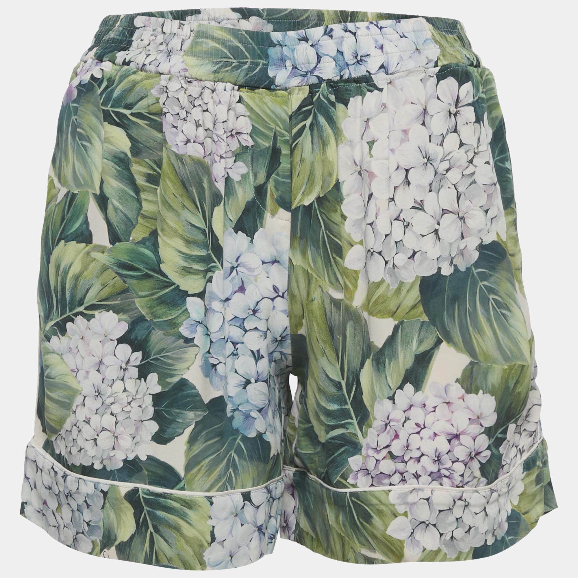 مملوكة مسبقًا Dolce & Gabbana Green Printed Silk Shorts S