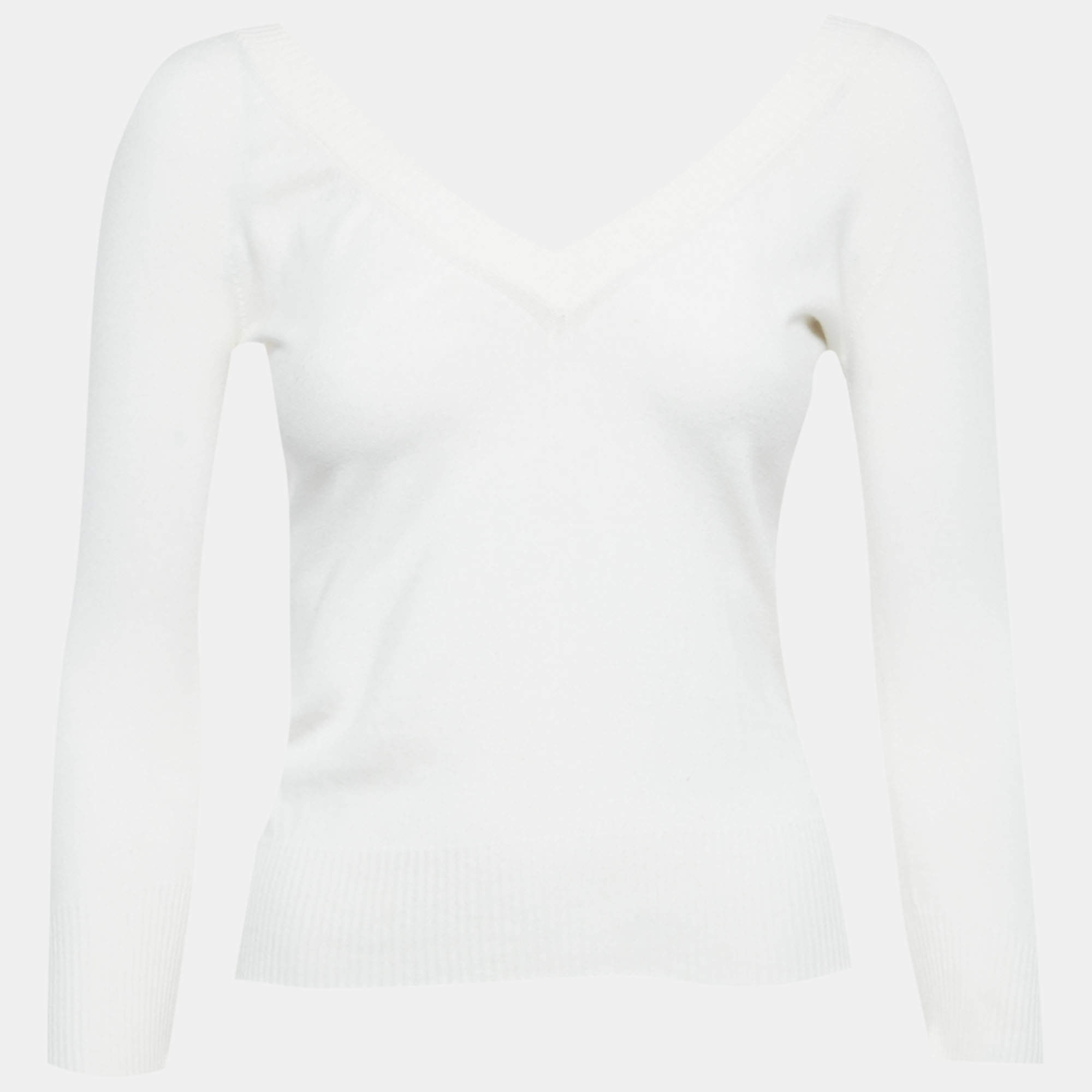 Pre Owned Dolce & Gabbana White Knit V-Neck Crop Sweatshirt S