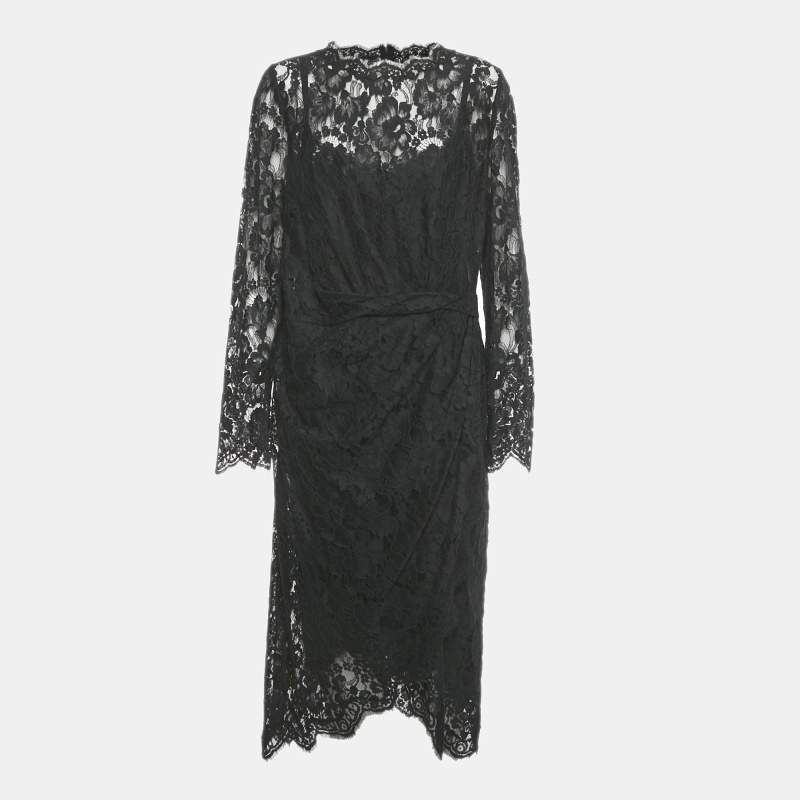 Pre Owned  Dolce & Gabbana Black Lace Midi Dress XL