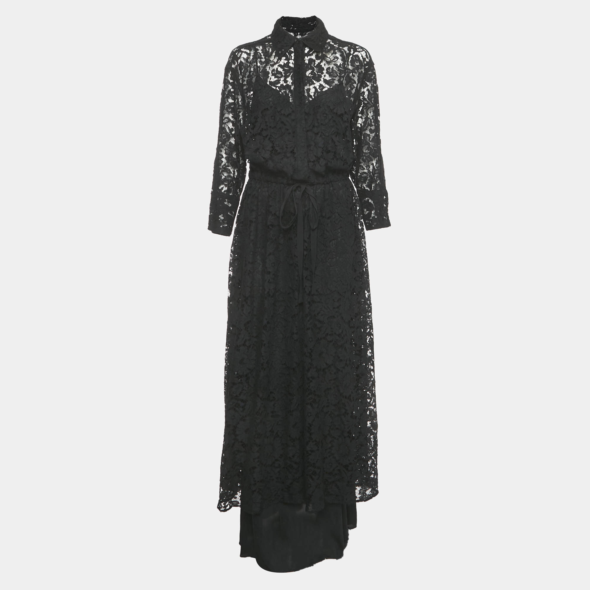 Pre Owned Valentino Lace Maxi Shirt Dress L 