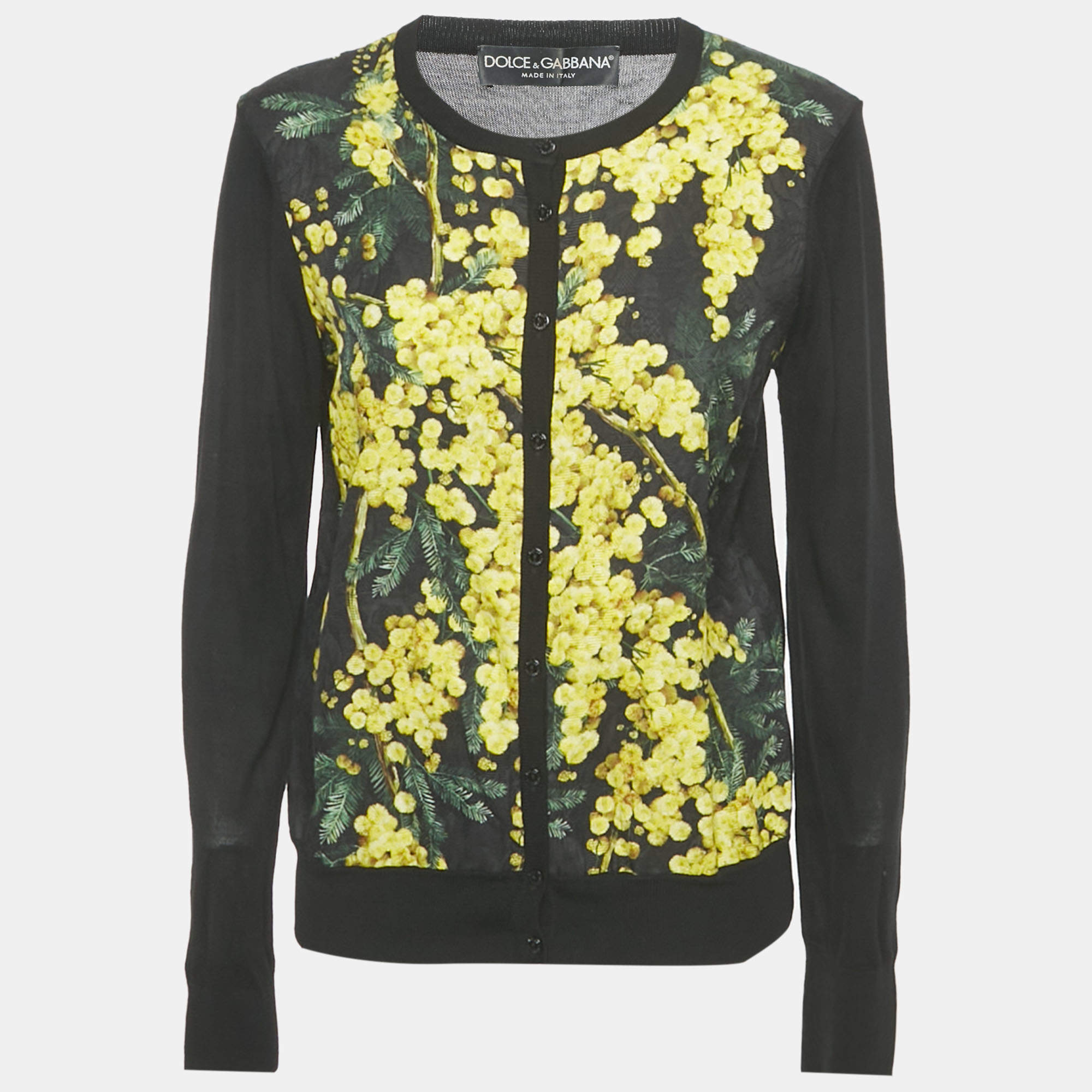 Pre Owned كاردين جيرسيه دولتشي أند غابانا جاكار زهور أسود قطن كبير