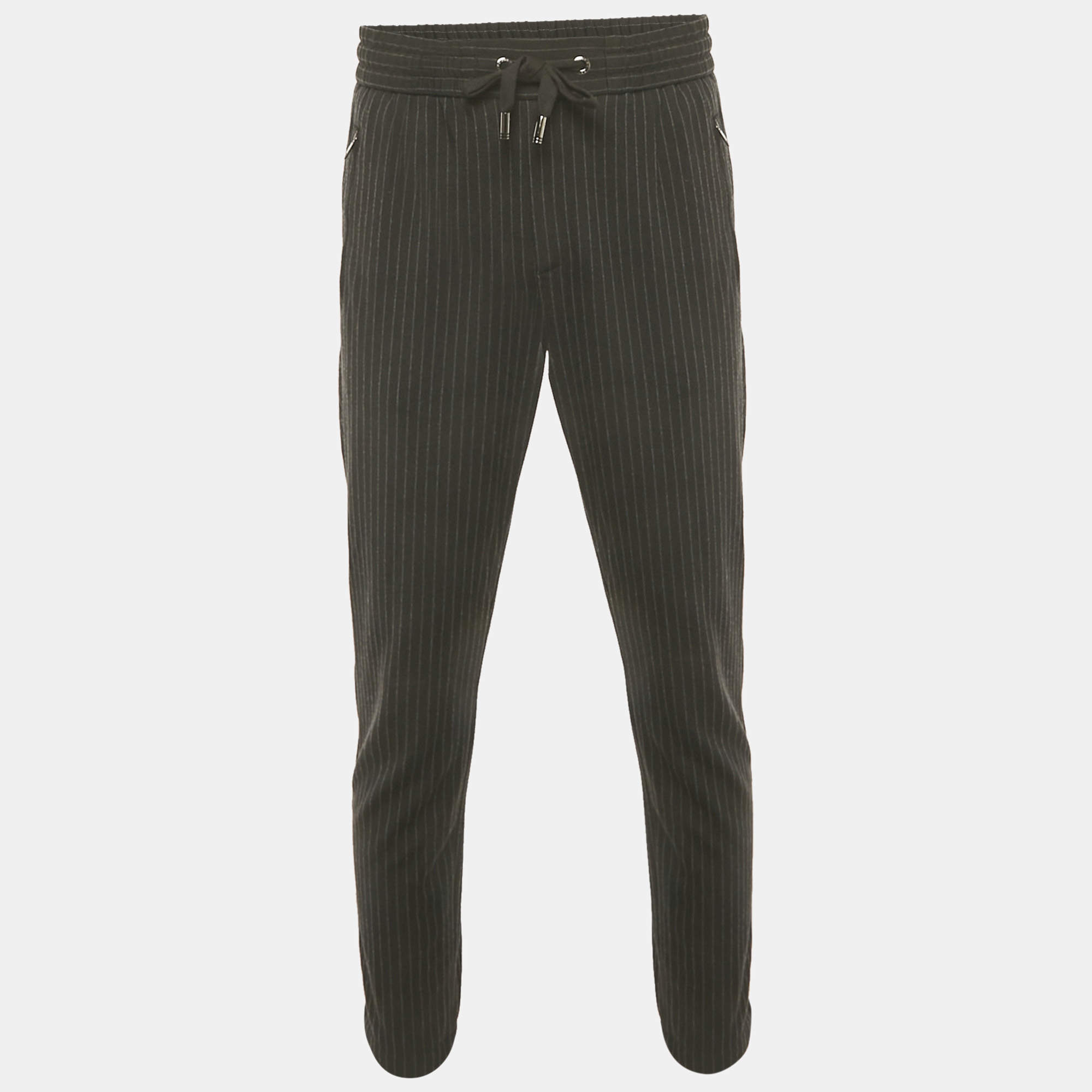 Pre Owned Dolce & Gabbana Black Pinstripe Jersey Jogger Pants L